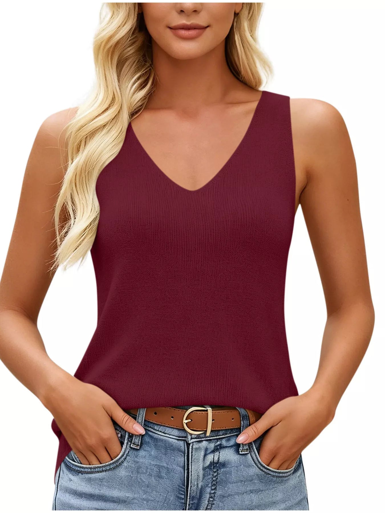 V-Neck Ribbed Knit Tank Top