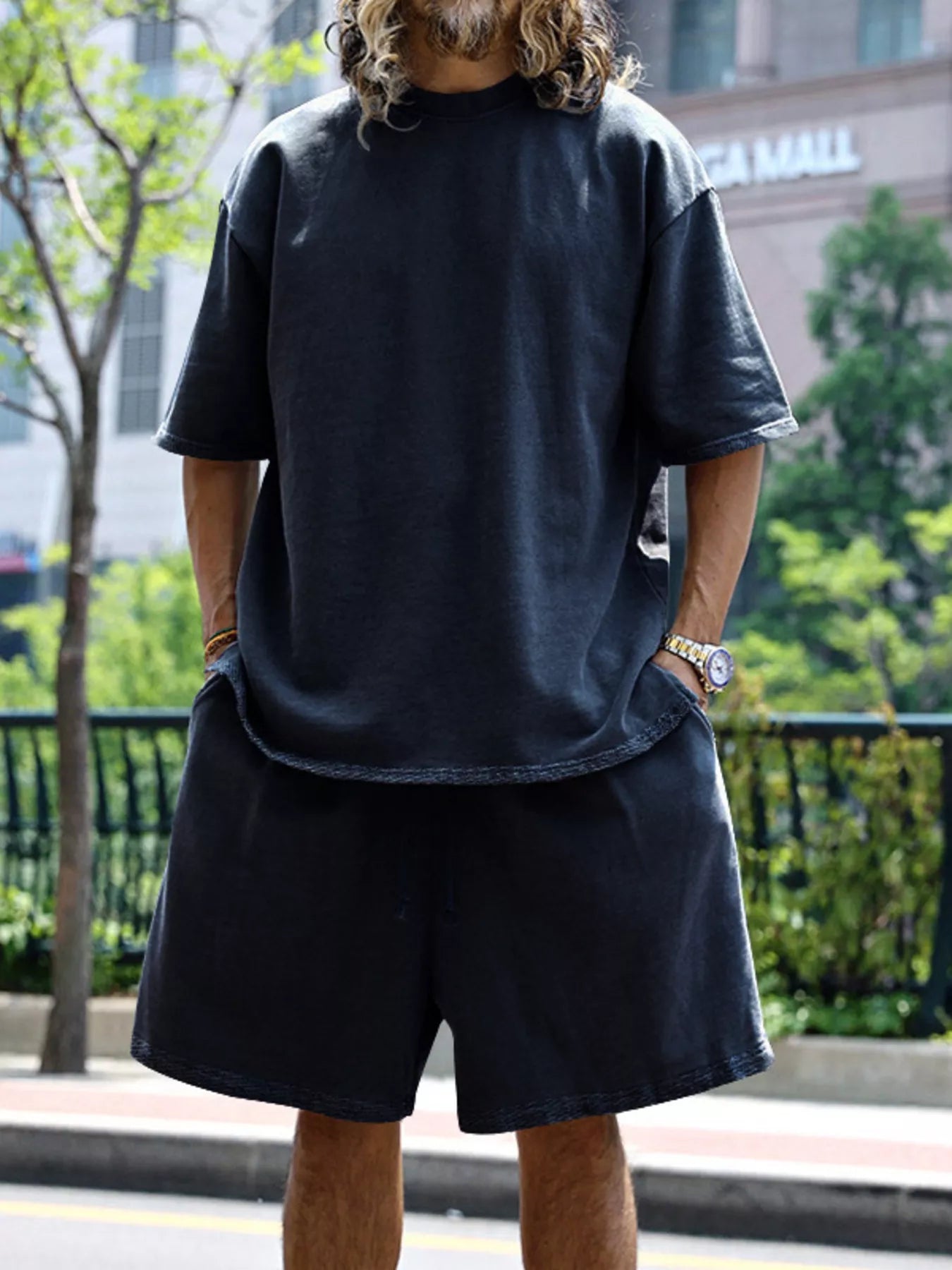 Men's Full Size Relaxed Fit T-Shirt & Shorts Set Plus Size