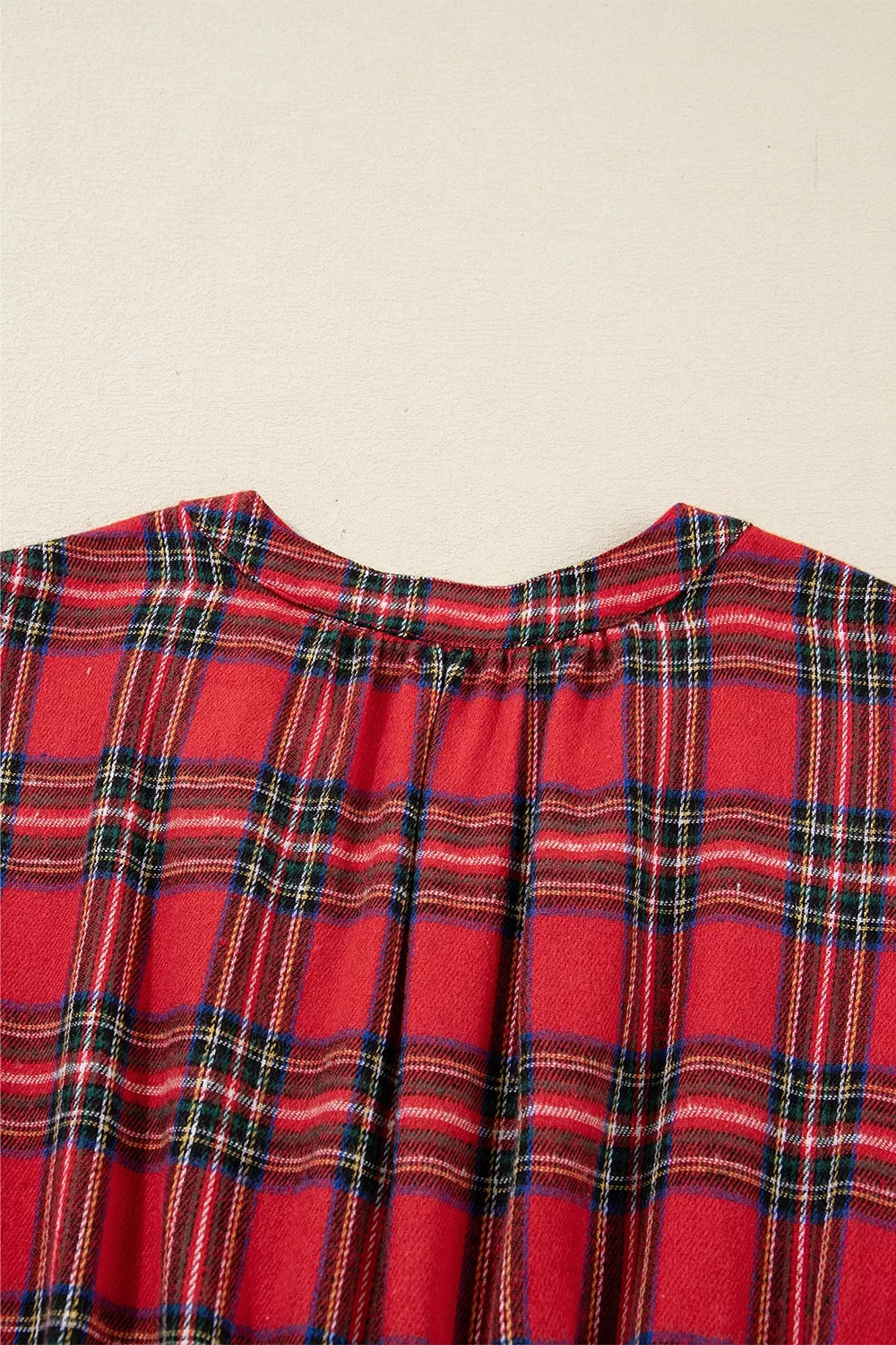 Christmas Plaid V Neck 3/4 Sleeve Tie Waist Ruffle Hem Midi Dress