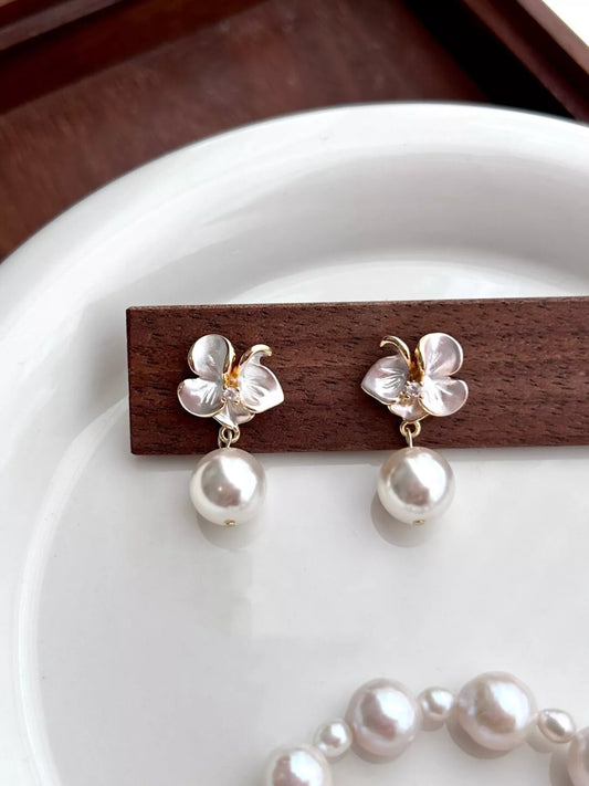 Floral Pearl Drop Earrings