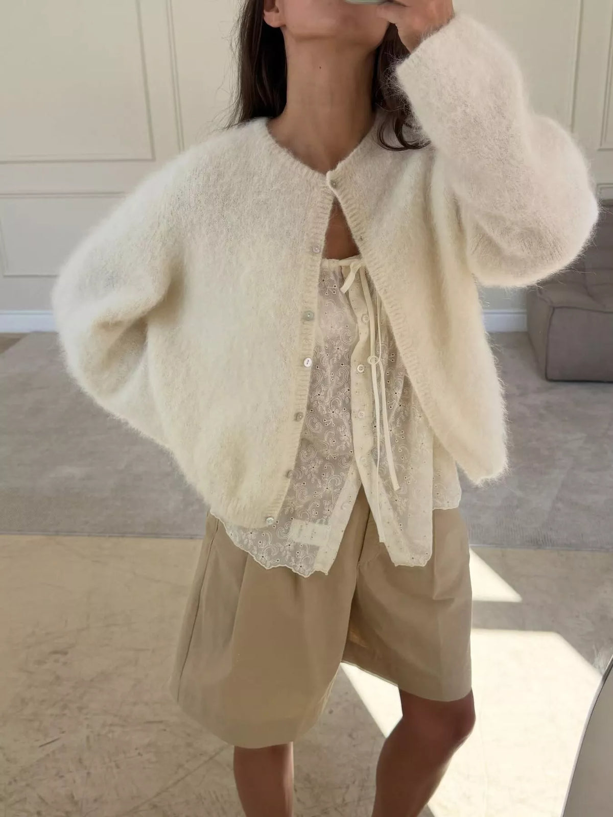 Fuzzy Knit Button-Down Cardigan