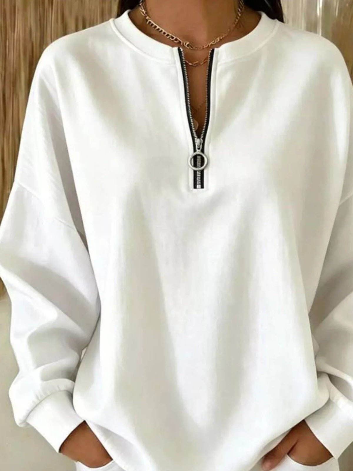 Quarter-Zip Dropped Shoulder Sweatshirt
