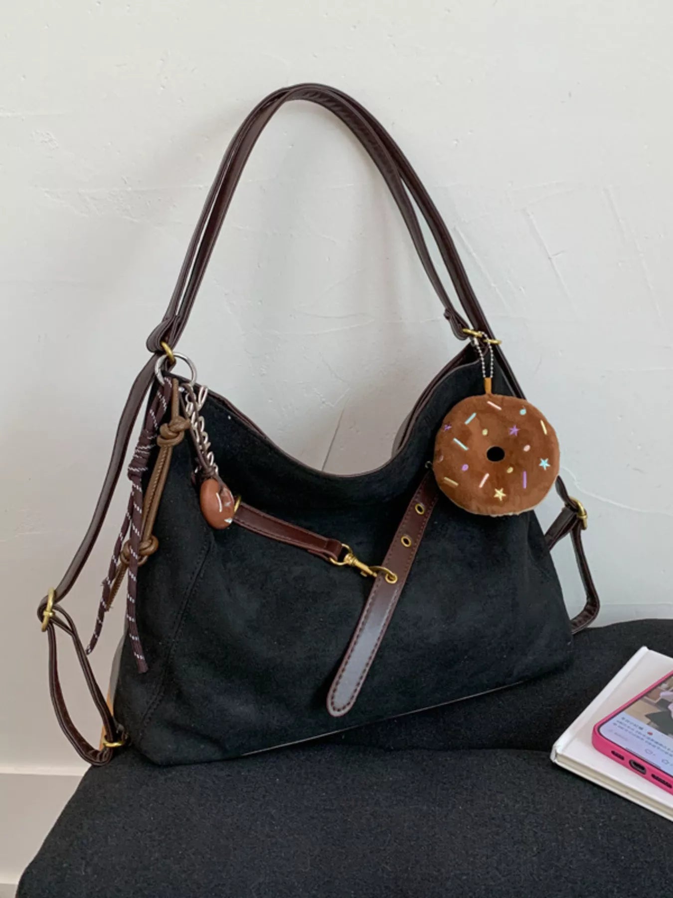 Adjustable Strap Handbag with Charm