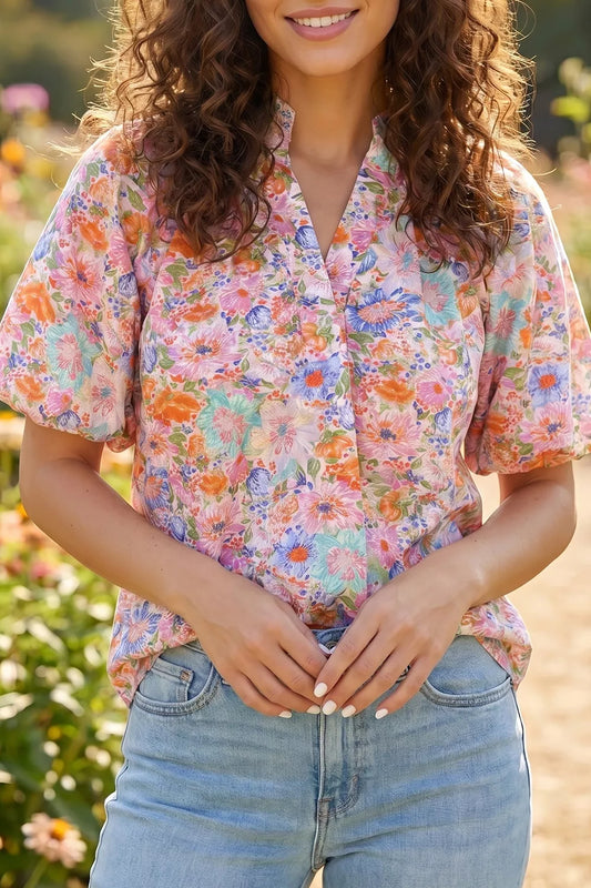 Floral Print Puff Sleeve Blouse