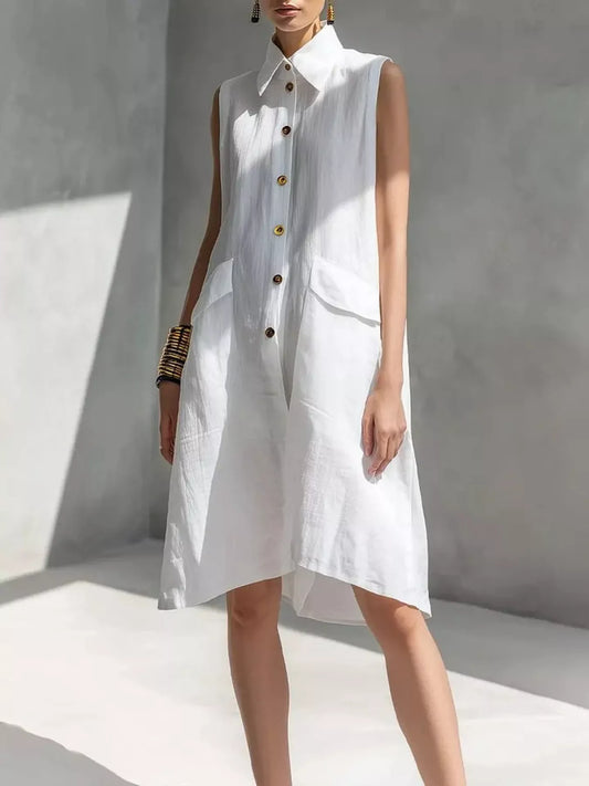 Full Size Button Front Sleeveless Dress Plus Size