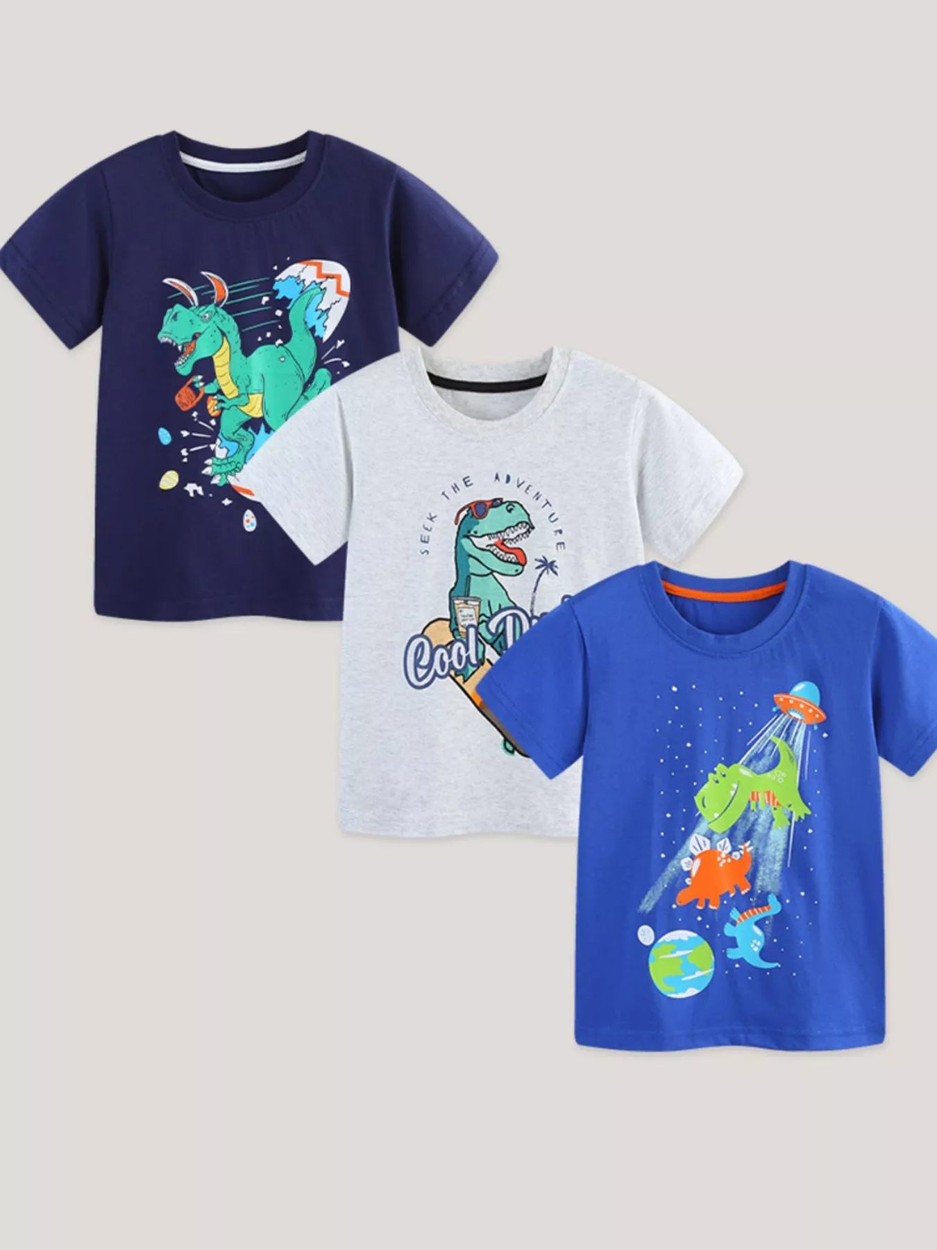 Children's Dinosaur Graphic Short Sleeve T-Shirt 3-Piece Set