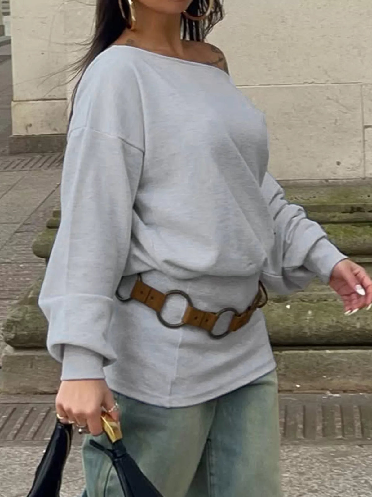 One Shoulder Long Sleeve Casual T-Shirt