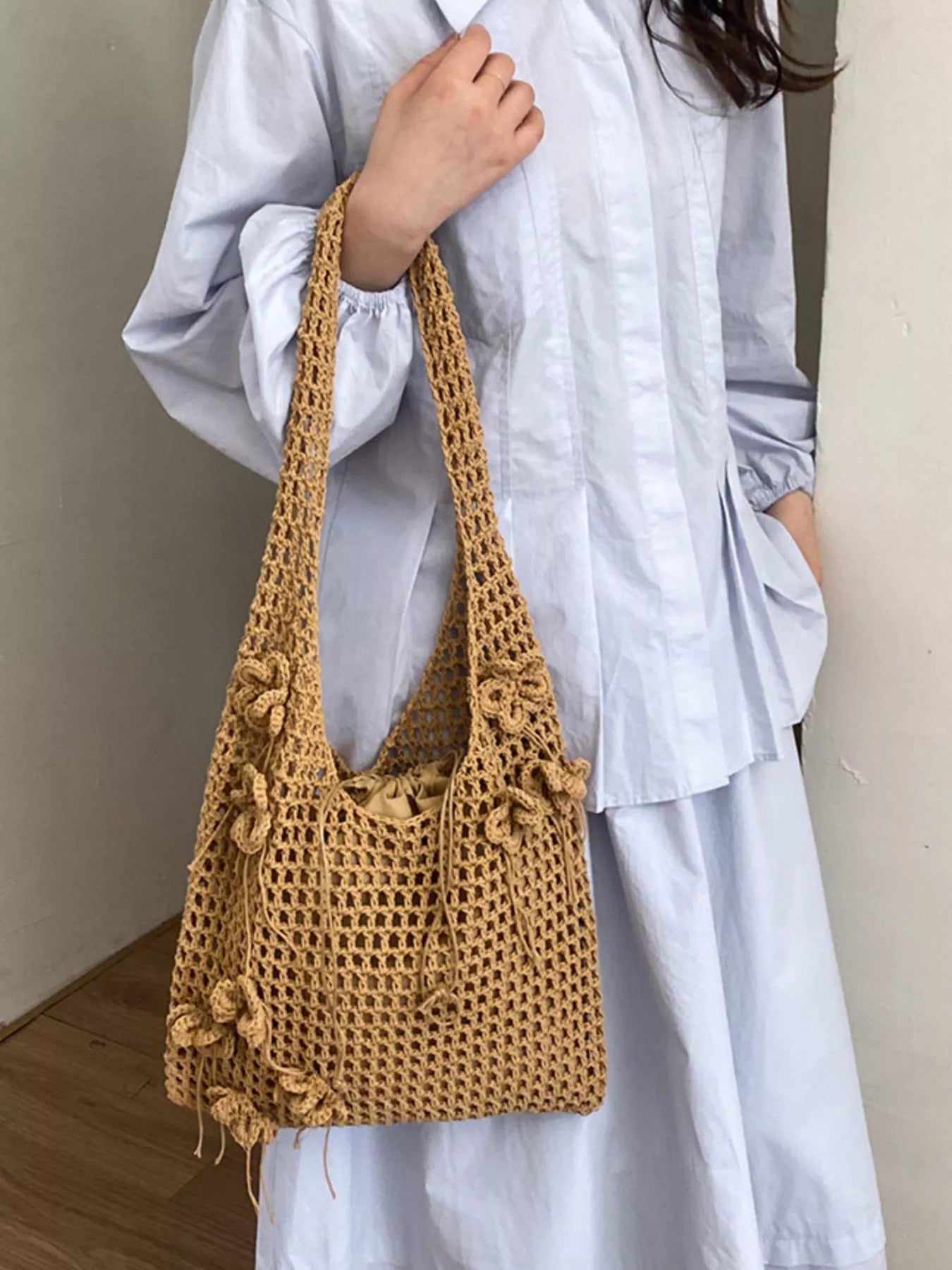 Crochet Flower Hobo Shoulder Bag