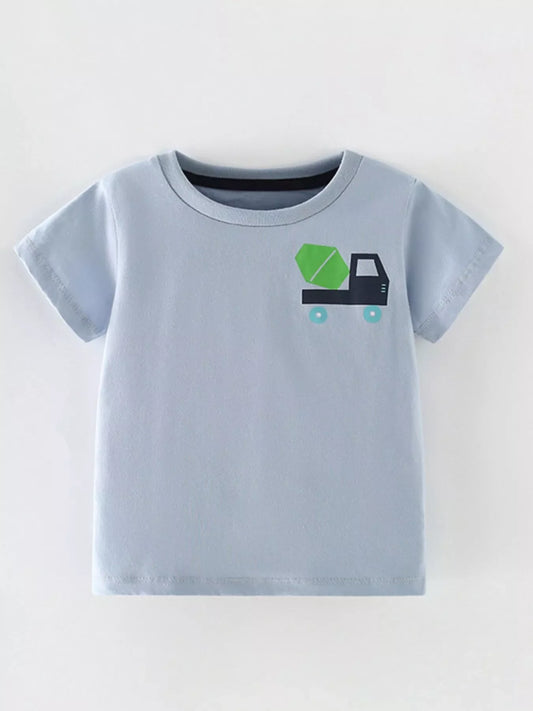 Children's Cartoon Truck Graphic Short Sleeve T-Shirt