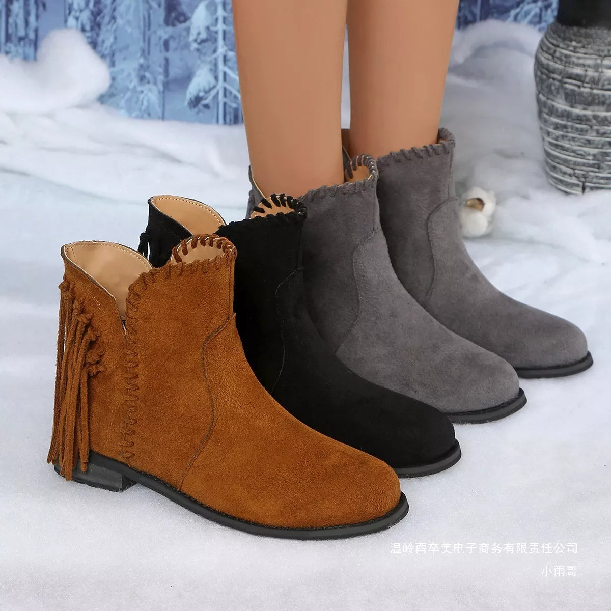 Fringe Point Toe Ankle Boots