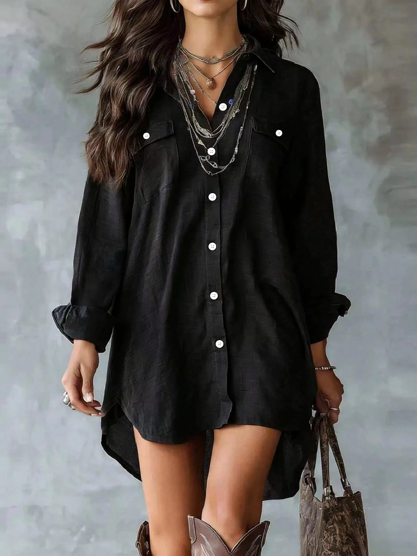 Casual Linen Shirt Dress with Pockets