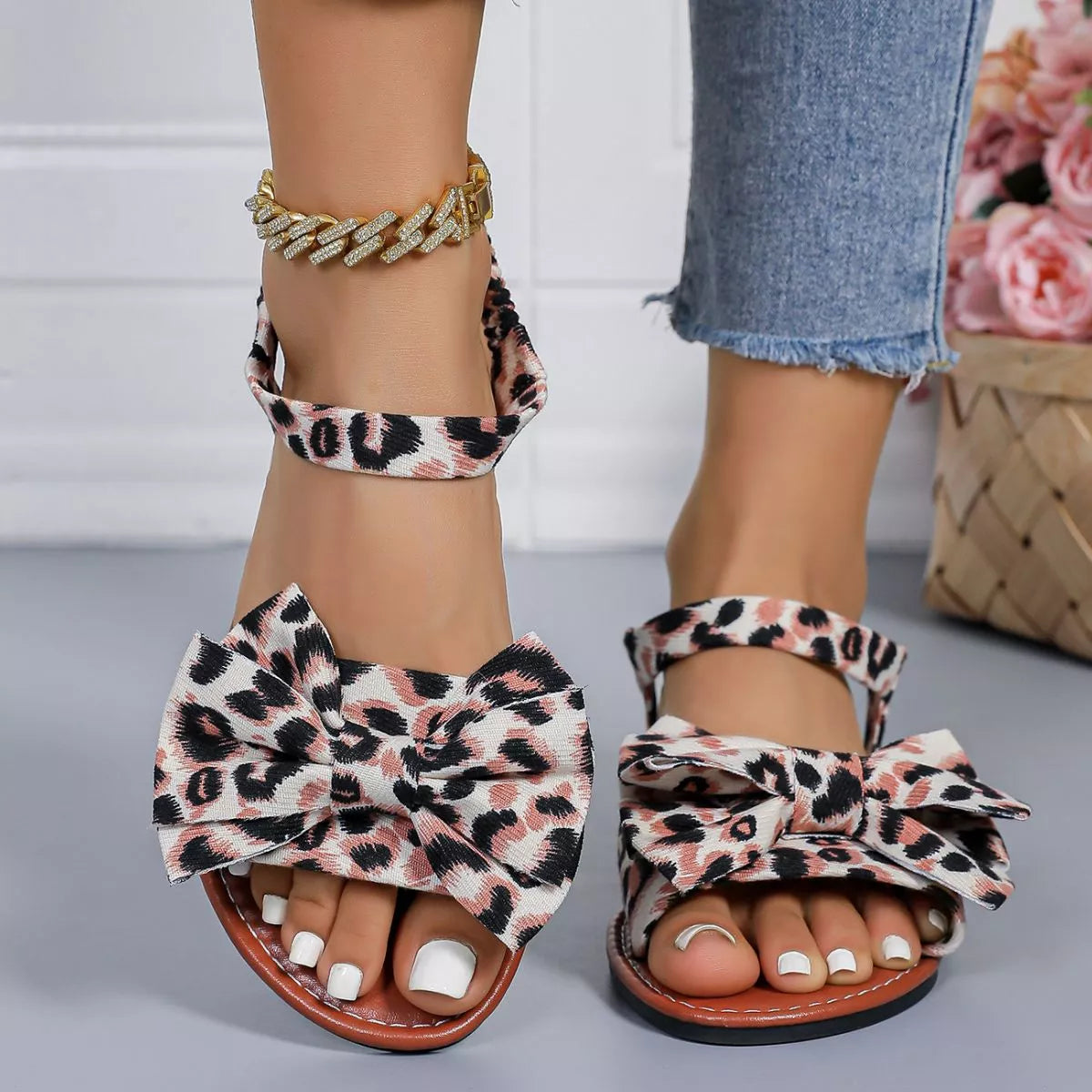 Leopard Print Bow Sandals