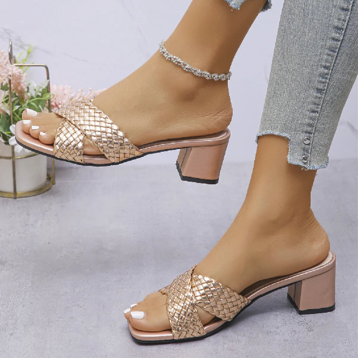 Crisscross Block Heels Sandals