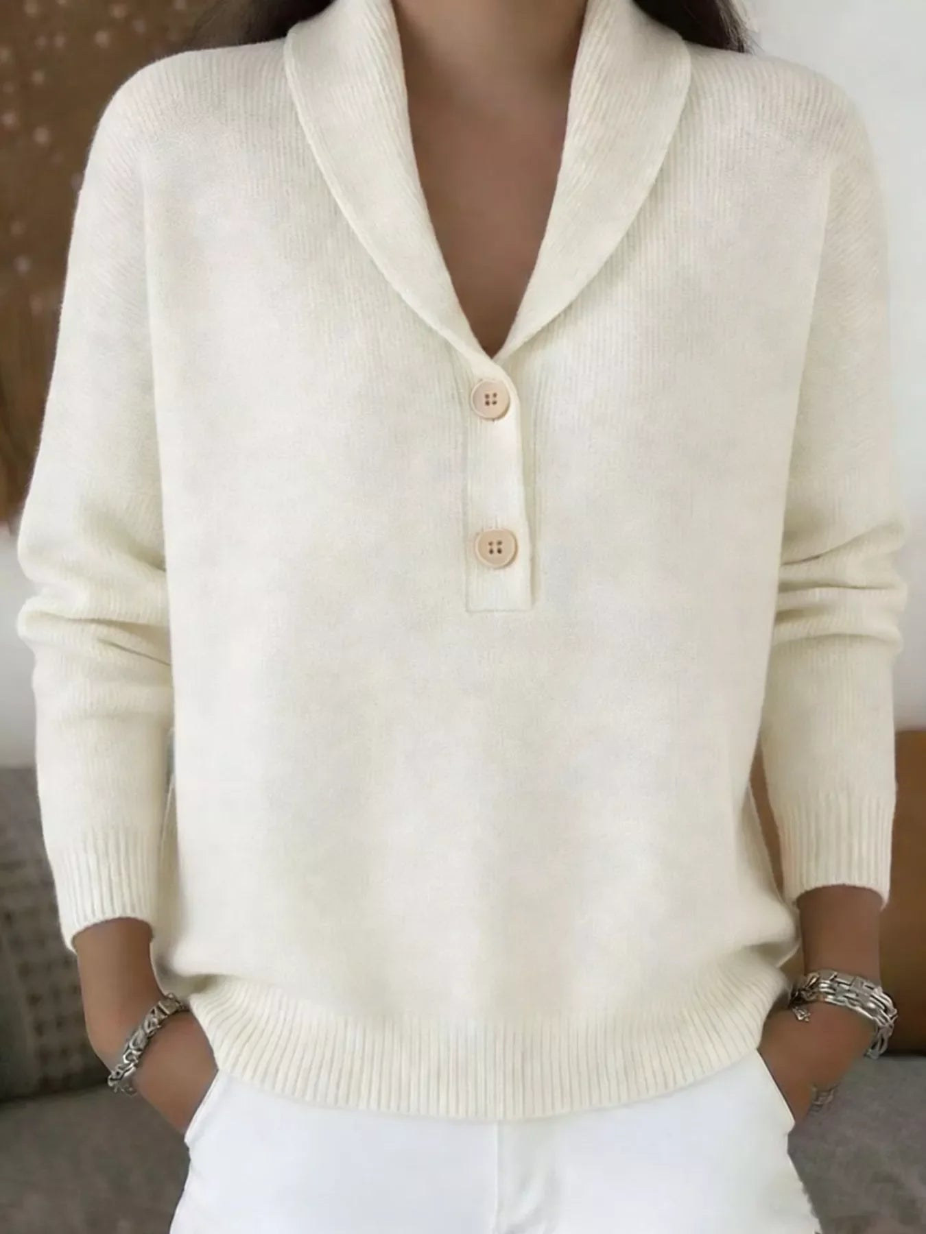 Button Detail Long Sleeve Sweater