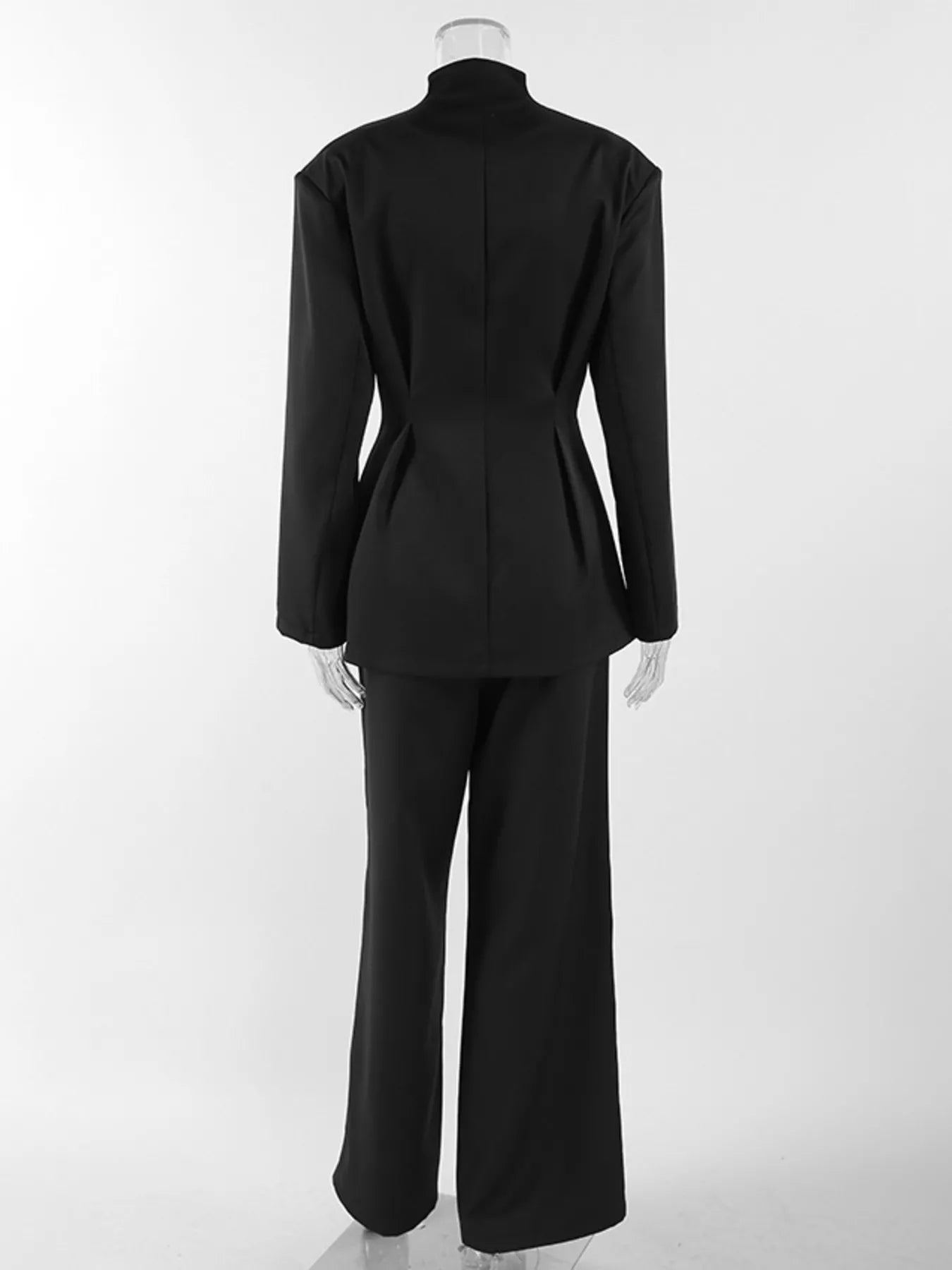 Chic Button Down Pleated Blazer and Wide-Leg Pants Suit Set