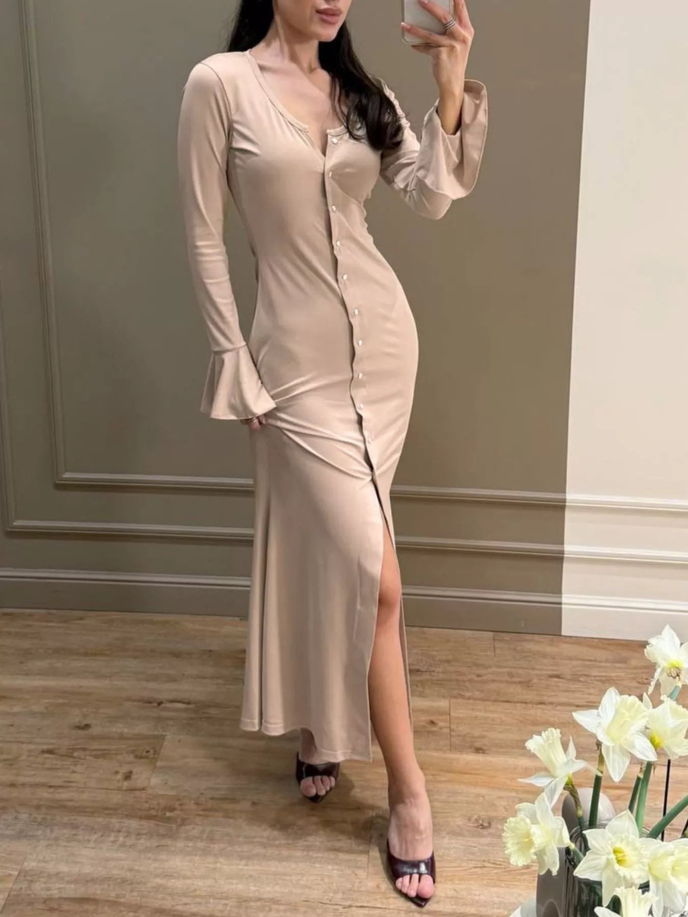 Button-Down Bodycon Maxi Dress