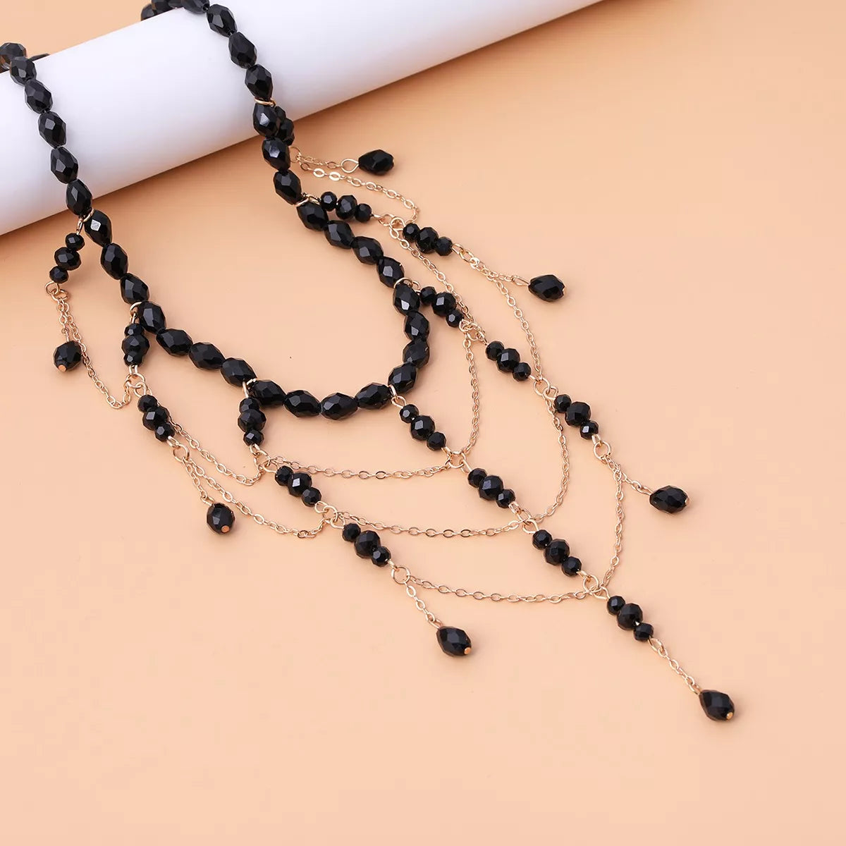 Beaded Choker Necklace with Draping Chains