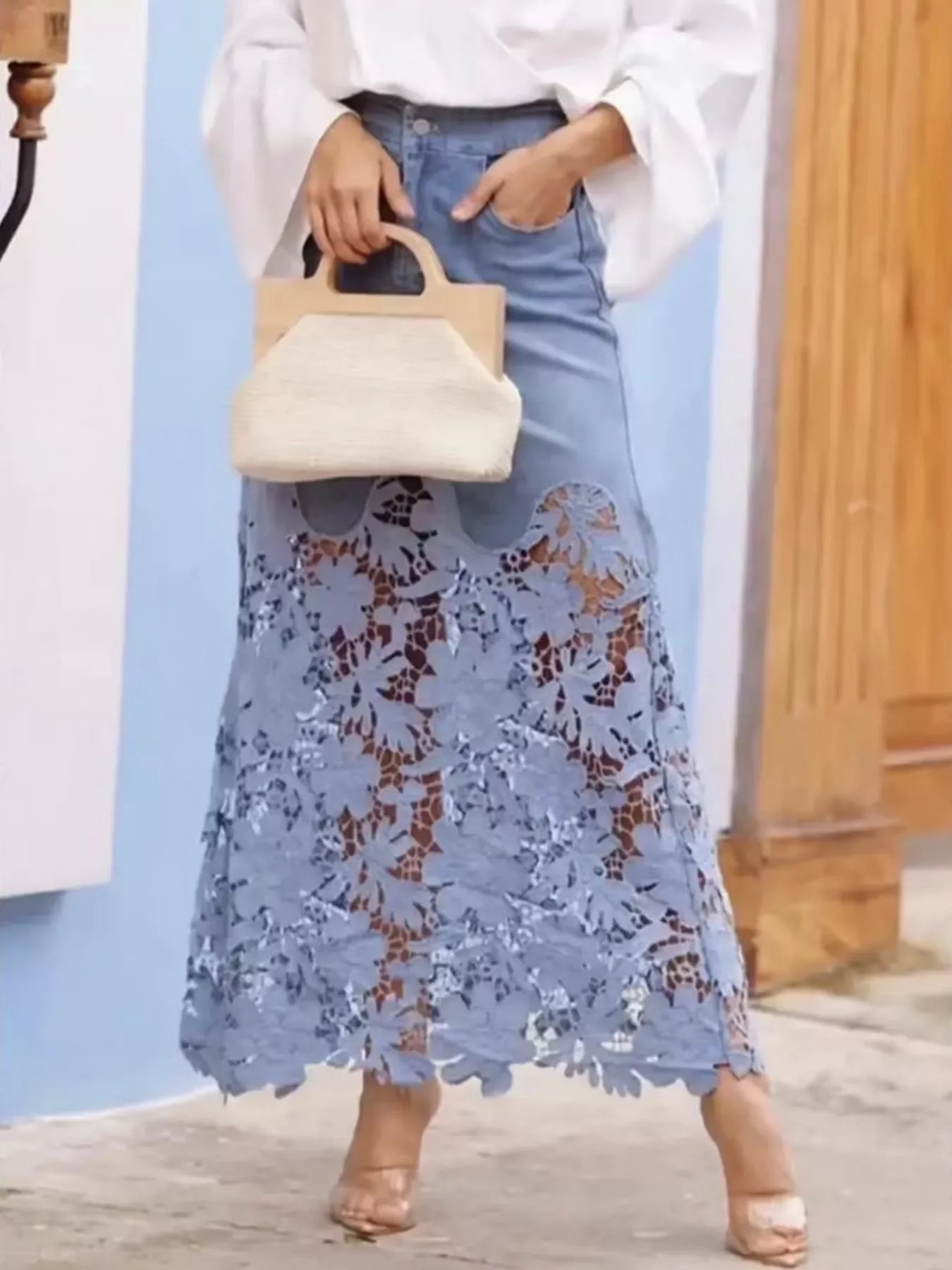Lace Trimmed Slit Skirt