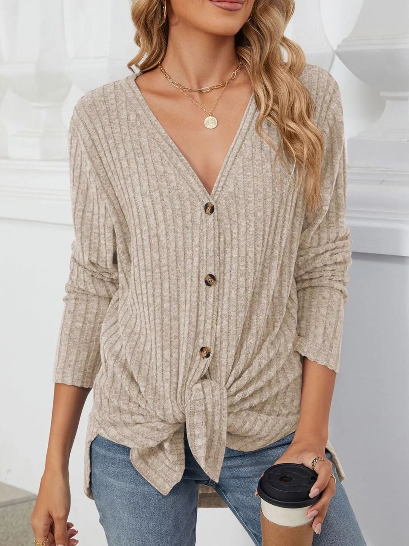 Ribbed Button-Up Cardigan