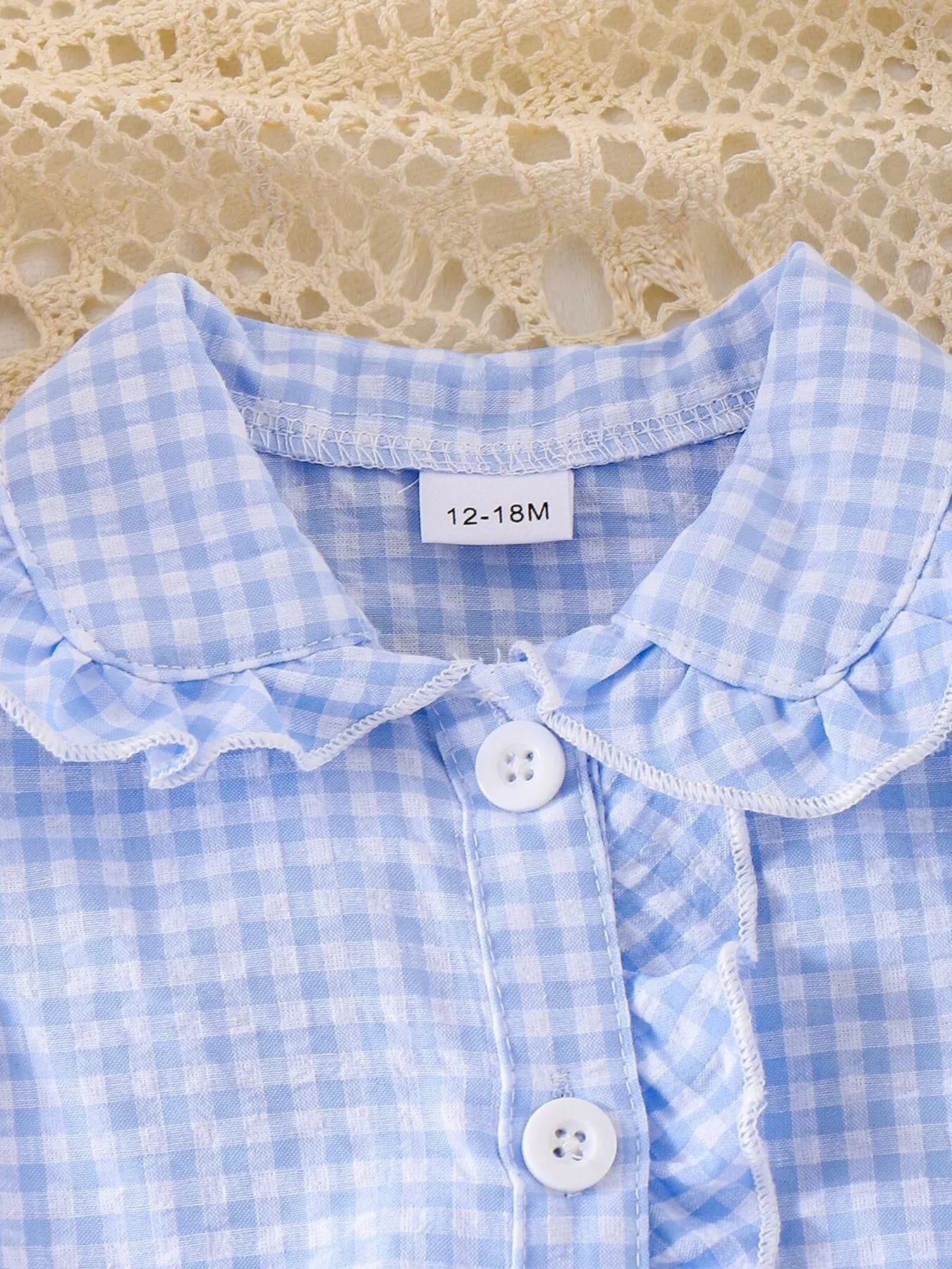 Children's Gingham Ruffle Collar Sleeveless Shirt