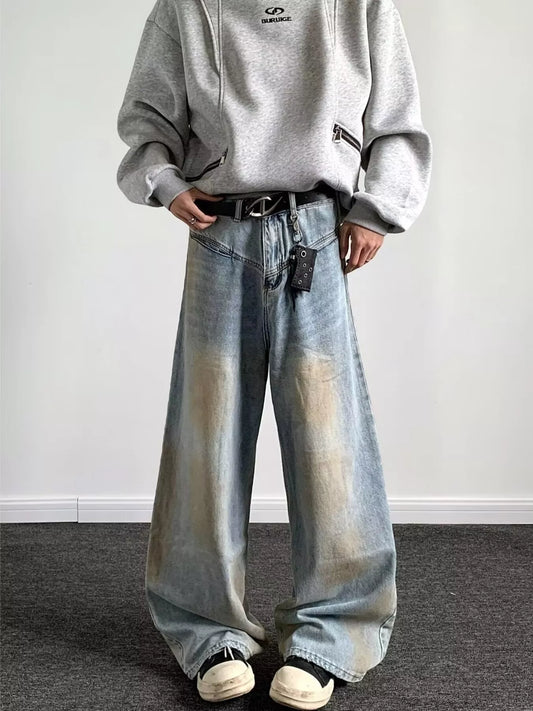 Men's Full Size Wash Wide Leg Jeans Plus Size