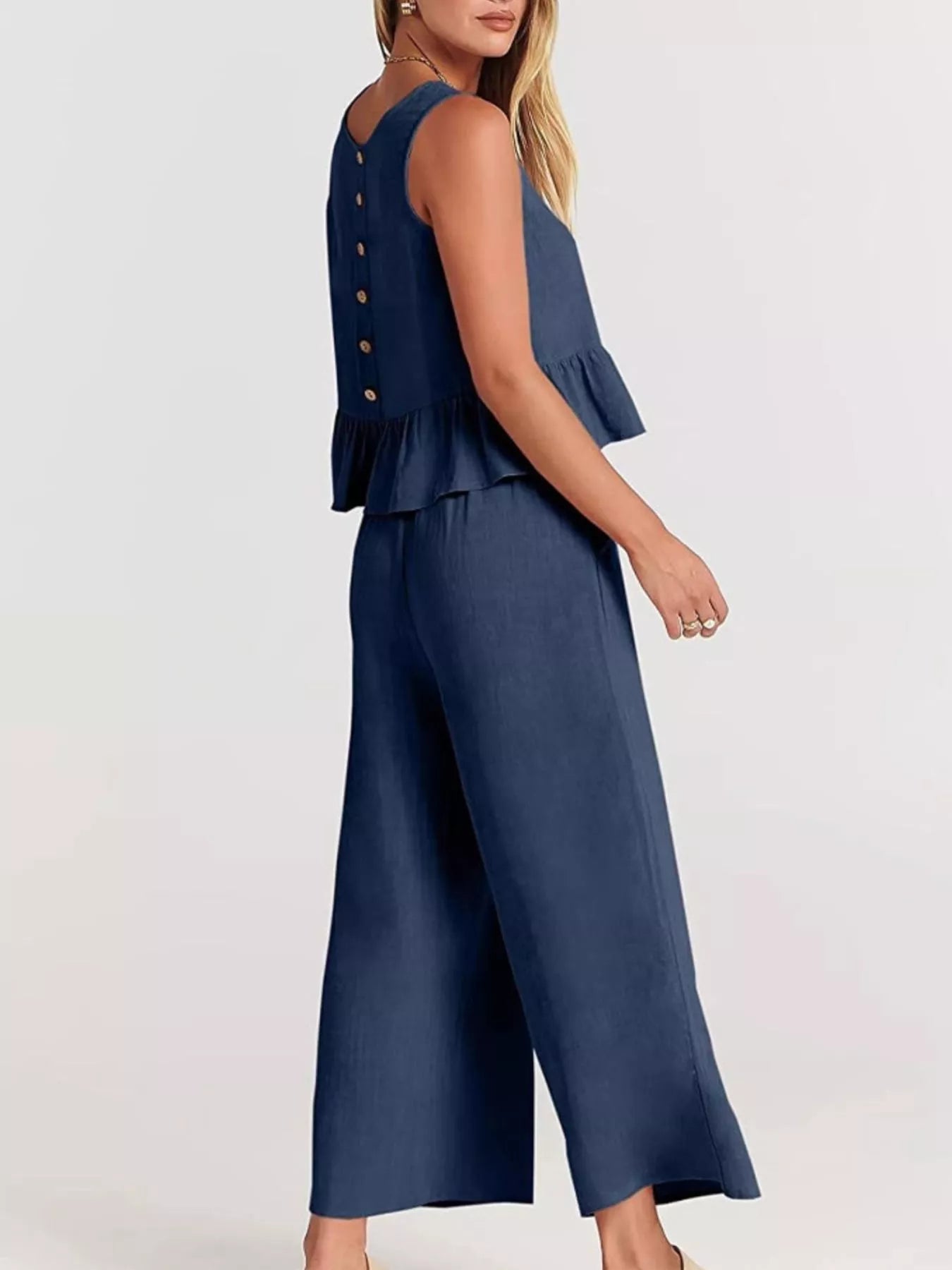 Full Size Ruffled Hem Sleeveless Top and Wide-Leg Pants Set Plus Size