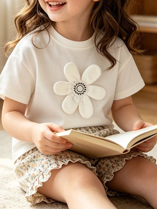 Children's 3D Flower Applique T-Shirt