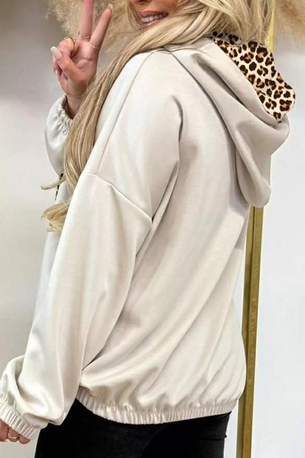 Leopard Print Lined Hoodie with Drawstring
