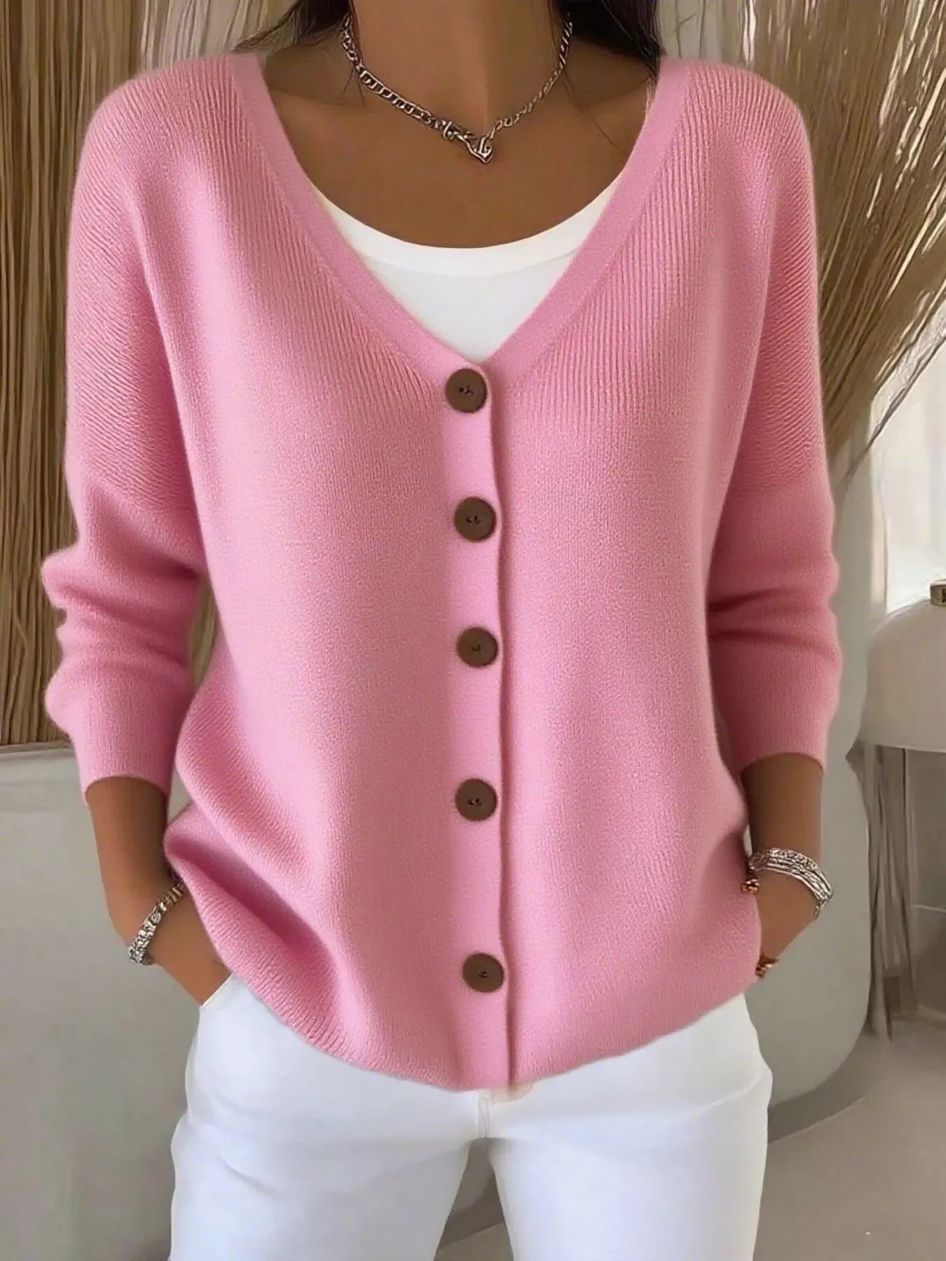 Full Size Button-Front V-Neck Cardigan Plus Size