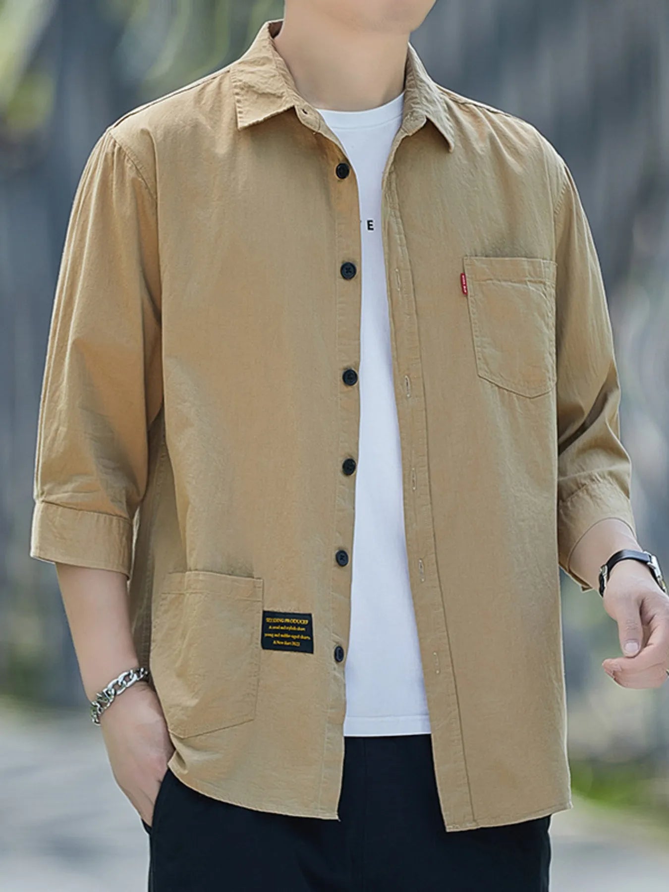 Men's Plus Size Button Up 3/4 Sleeve Shirt