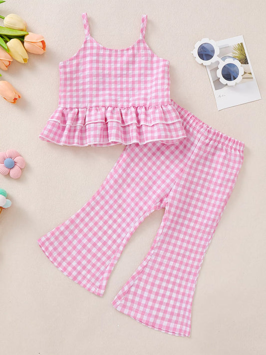 Children's Plaid Ruffled Hem Tank & Shorts Set