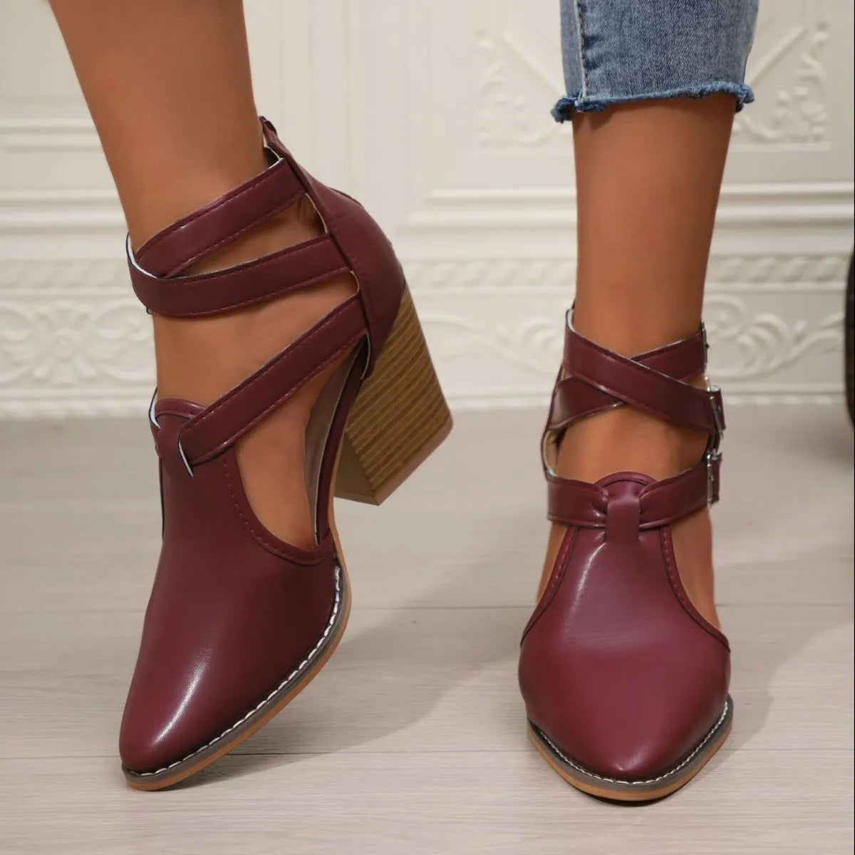 Point Toe Block Heels Sandals