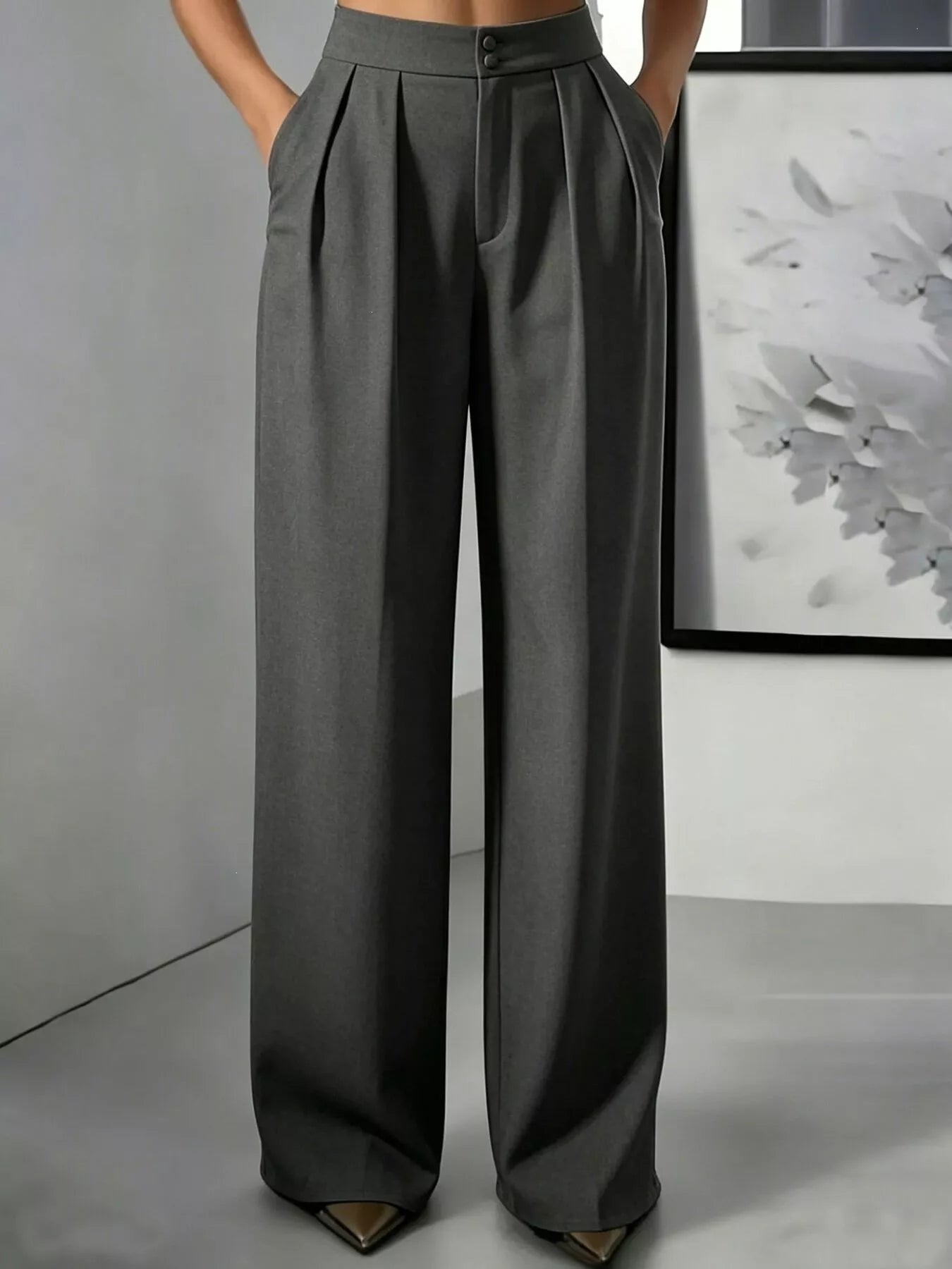 High-Waisted Pleated Wide-Leg Pants