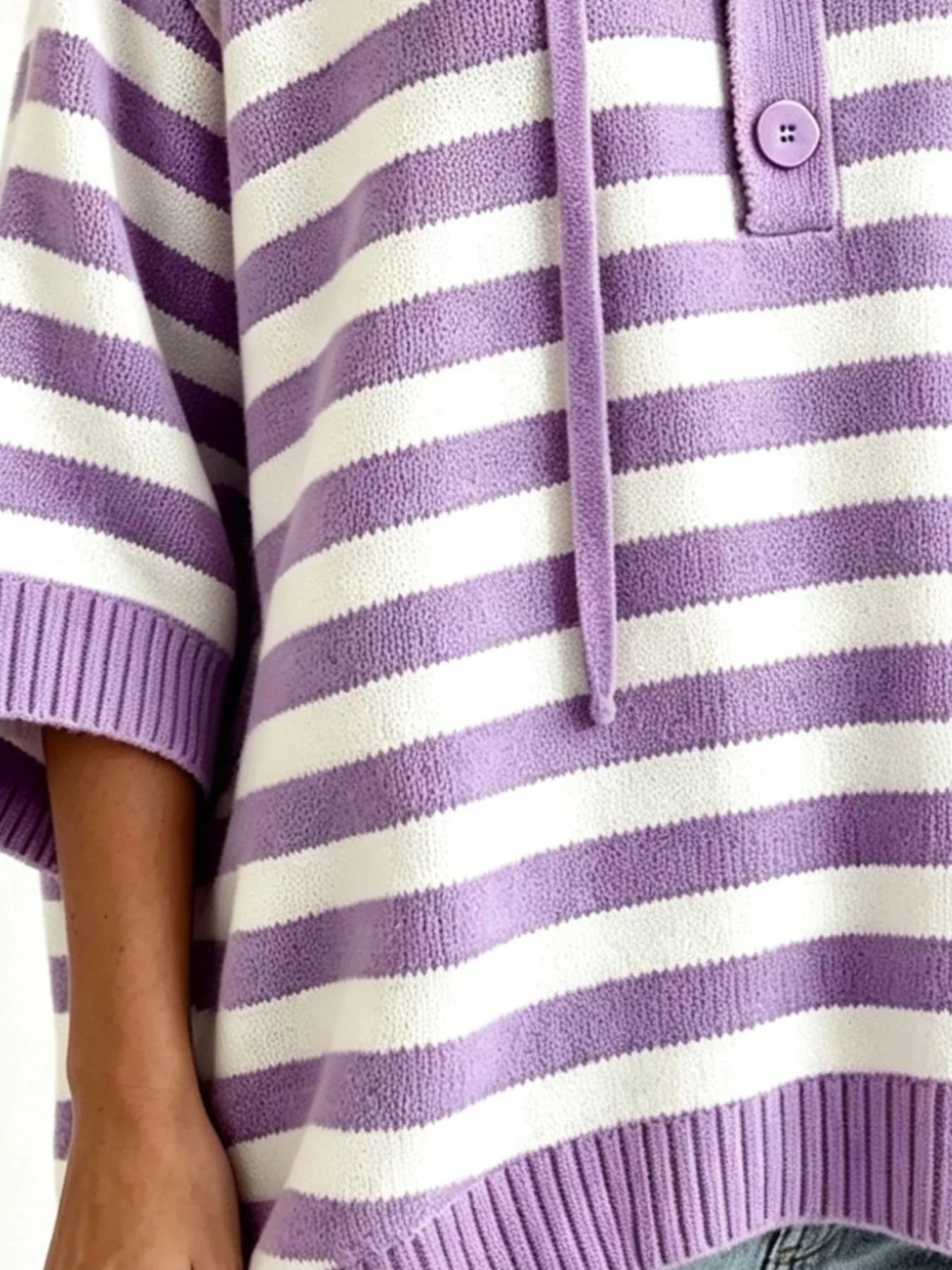 Striped Hooded Sweater with Button Detail