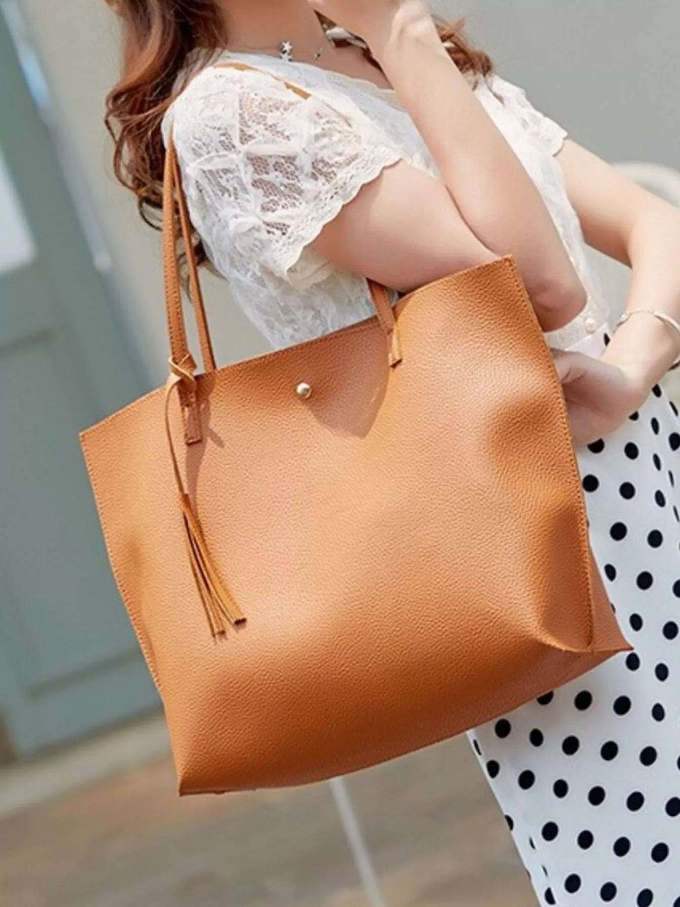 PU Leather Tote Bag with Tassel