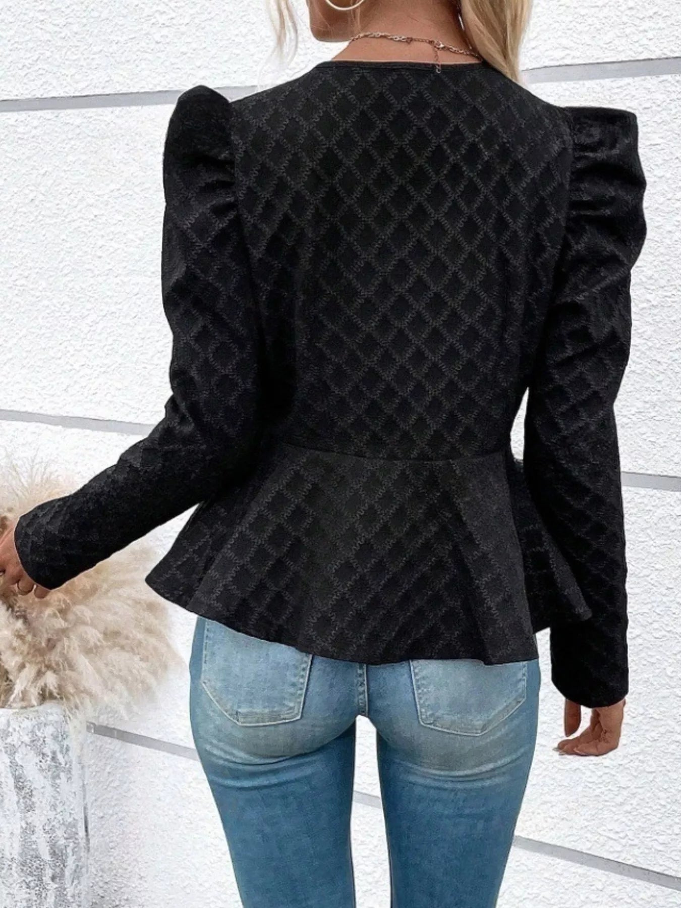 Puff Sleeve Textured Jacquard Jacket