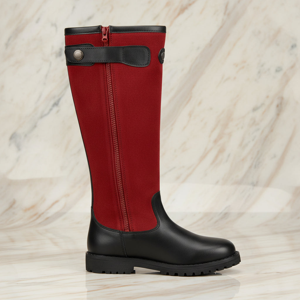 Retro Knee-High Riding Boots | Color-Block PU Upper | Side Zip Equestrian Boot
