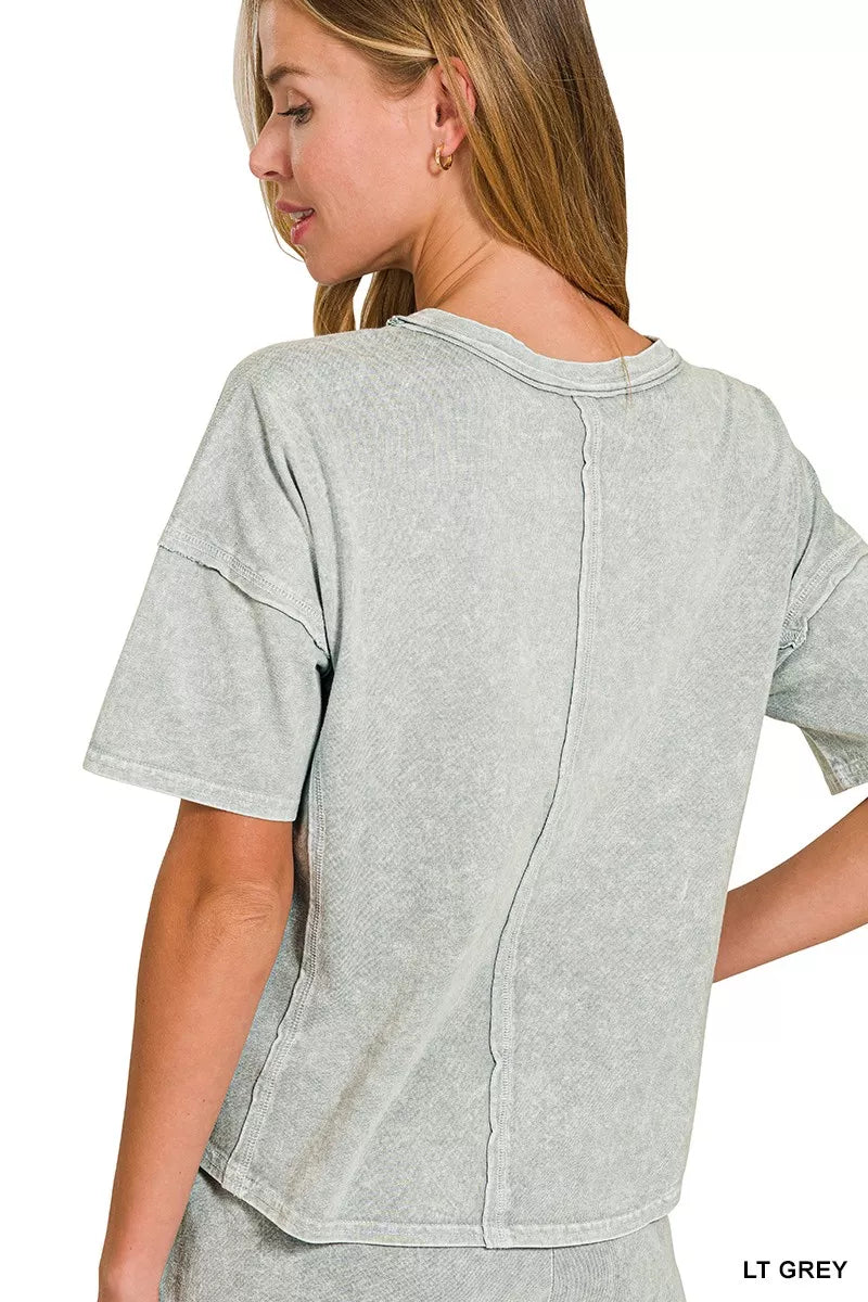 Zenana Halo Snow Washed Short Sleeve Tee and Shorts Set