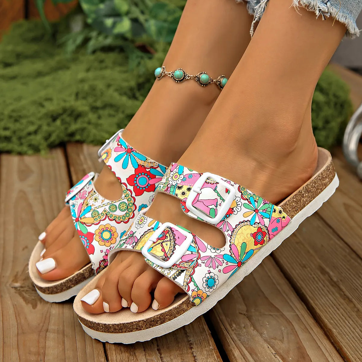 Printed Double Buckle Sandals