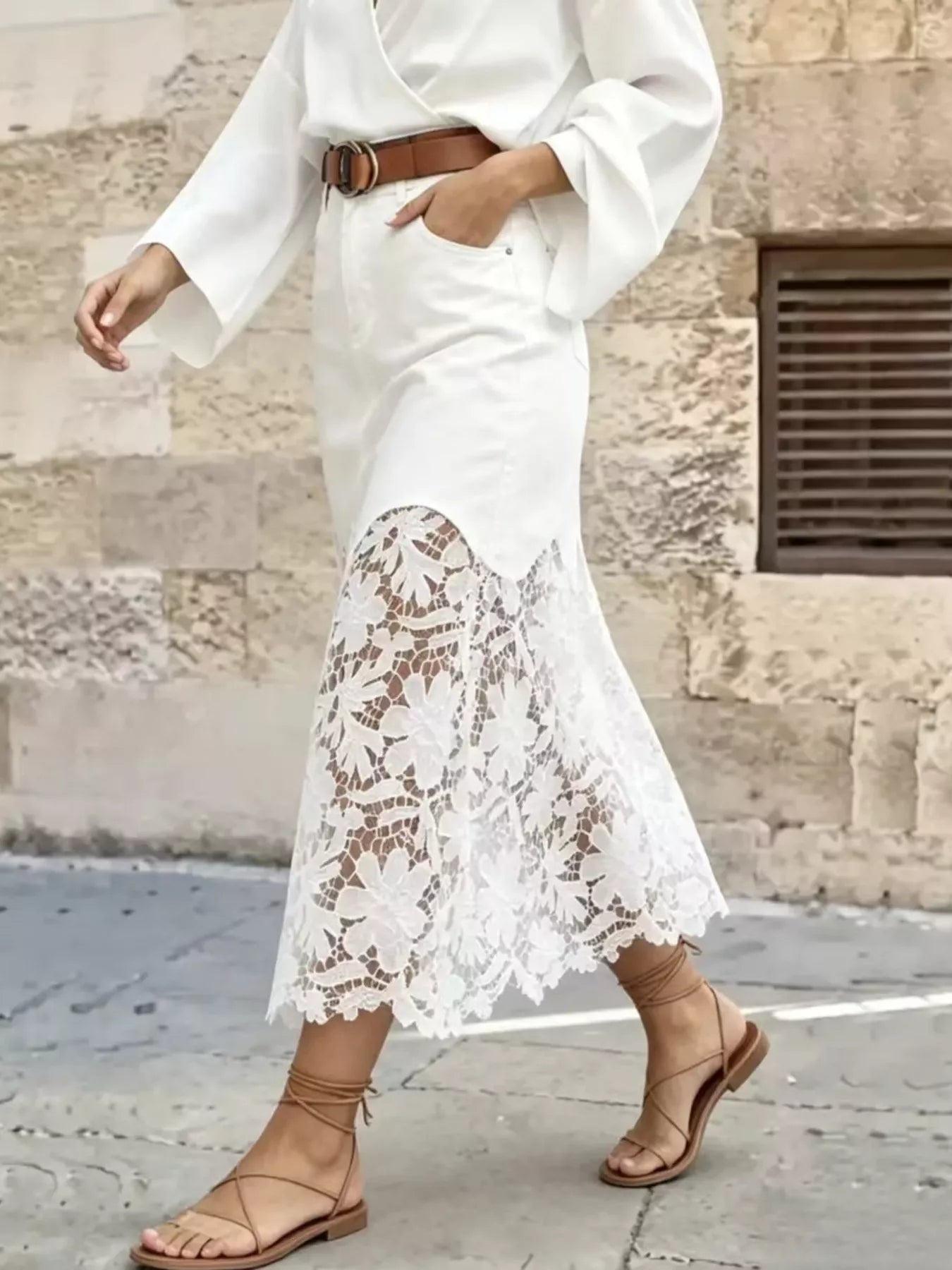 Lace Trimmed Slit Skirt