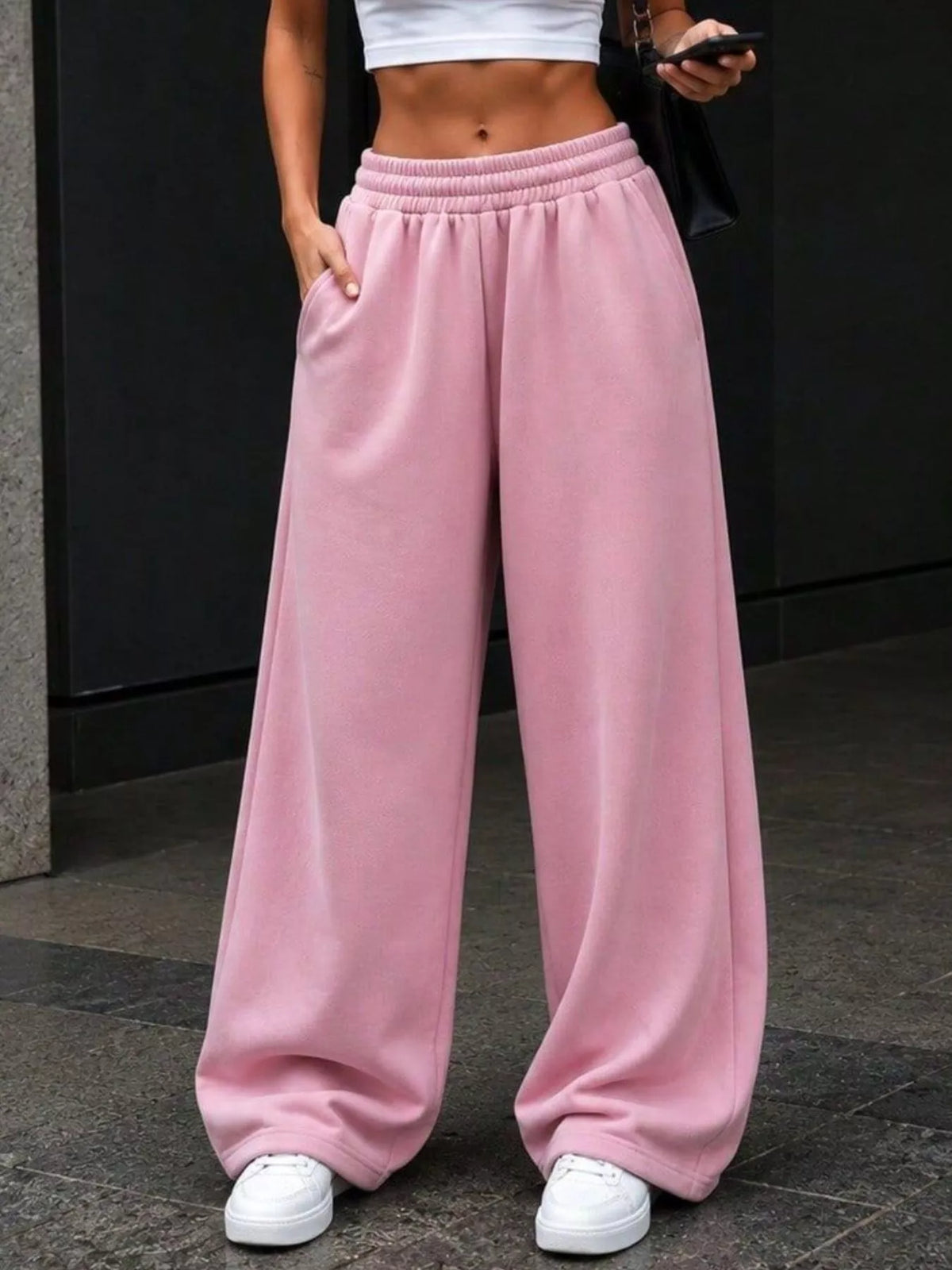 Elastic Waist Wide-Leg Sweatpants