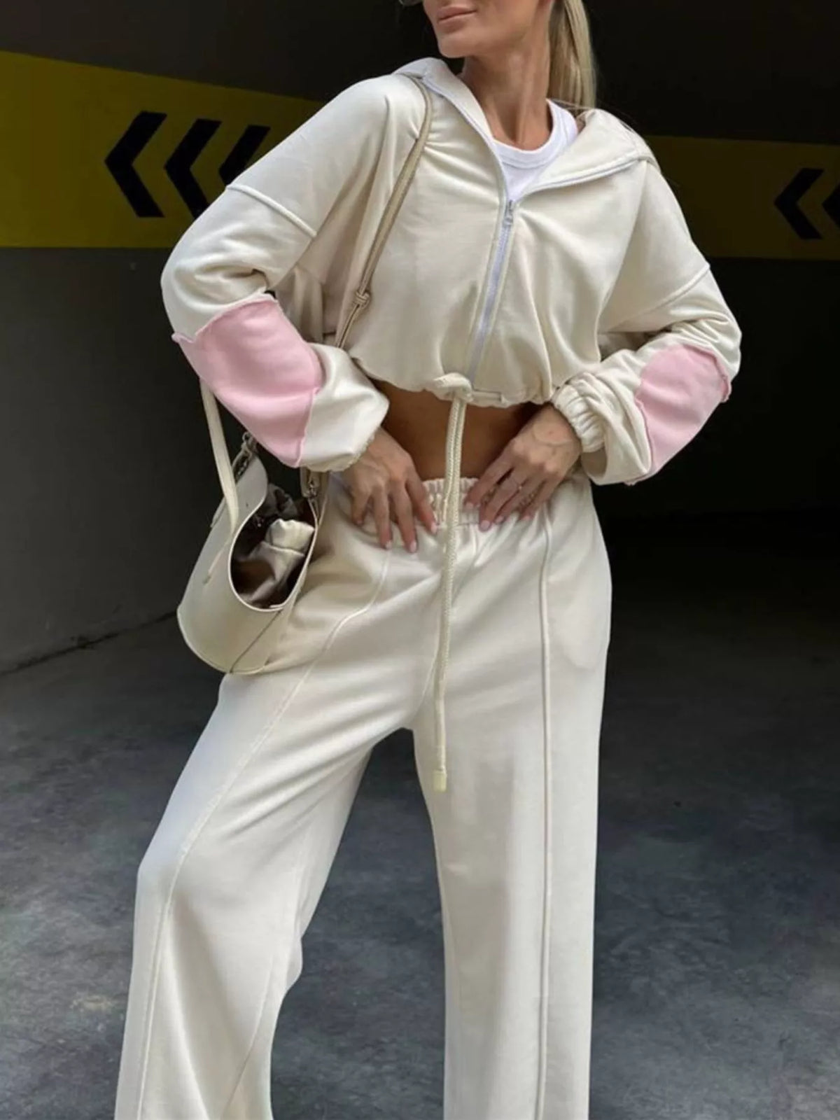 Zip Up Hoodie and Wide-Leg Pants Set