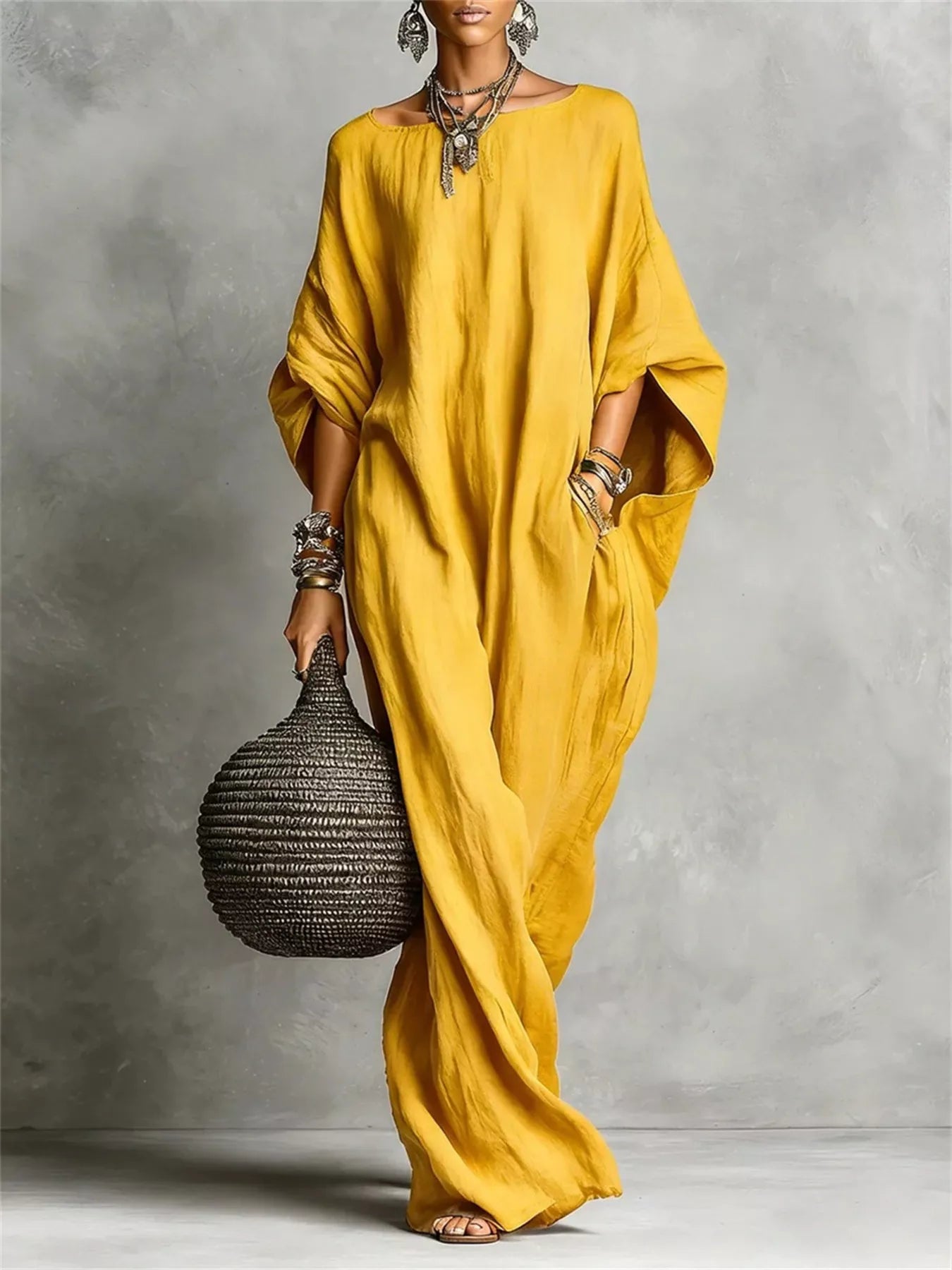 Loose Fit Boat Neck Maxi Dress