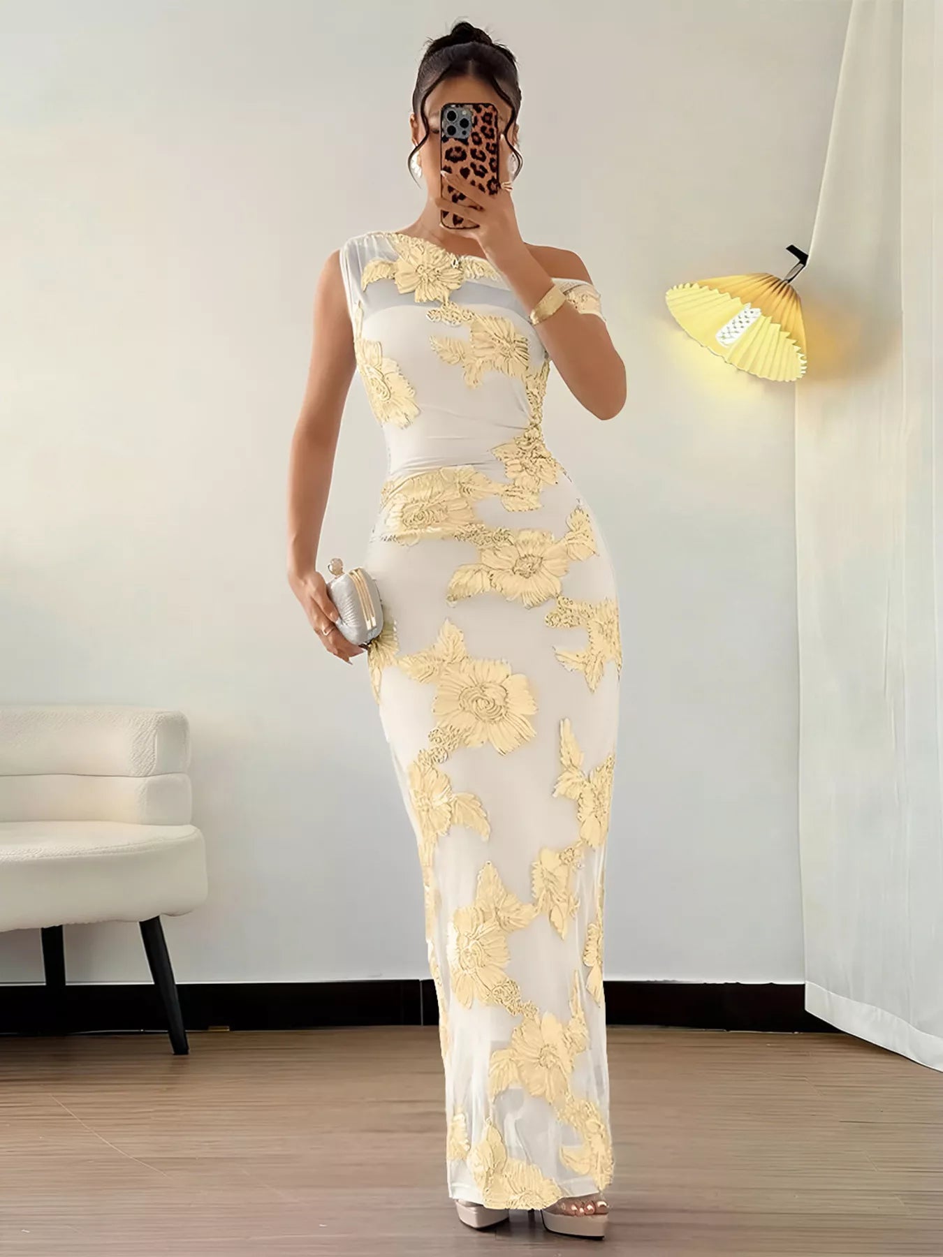 Embroidered One Shoulder Maxi Dress