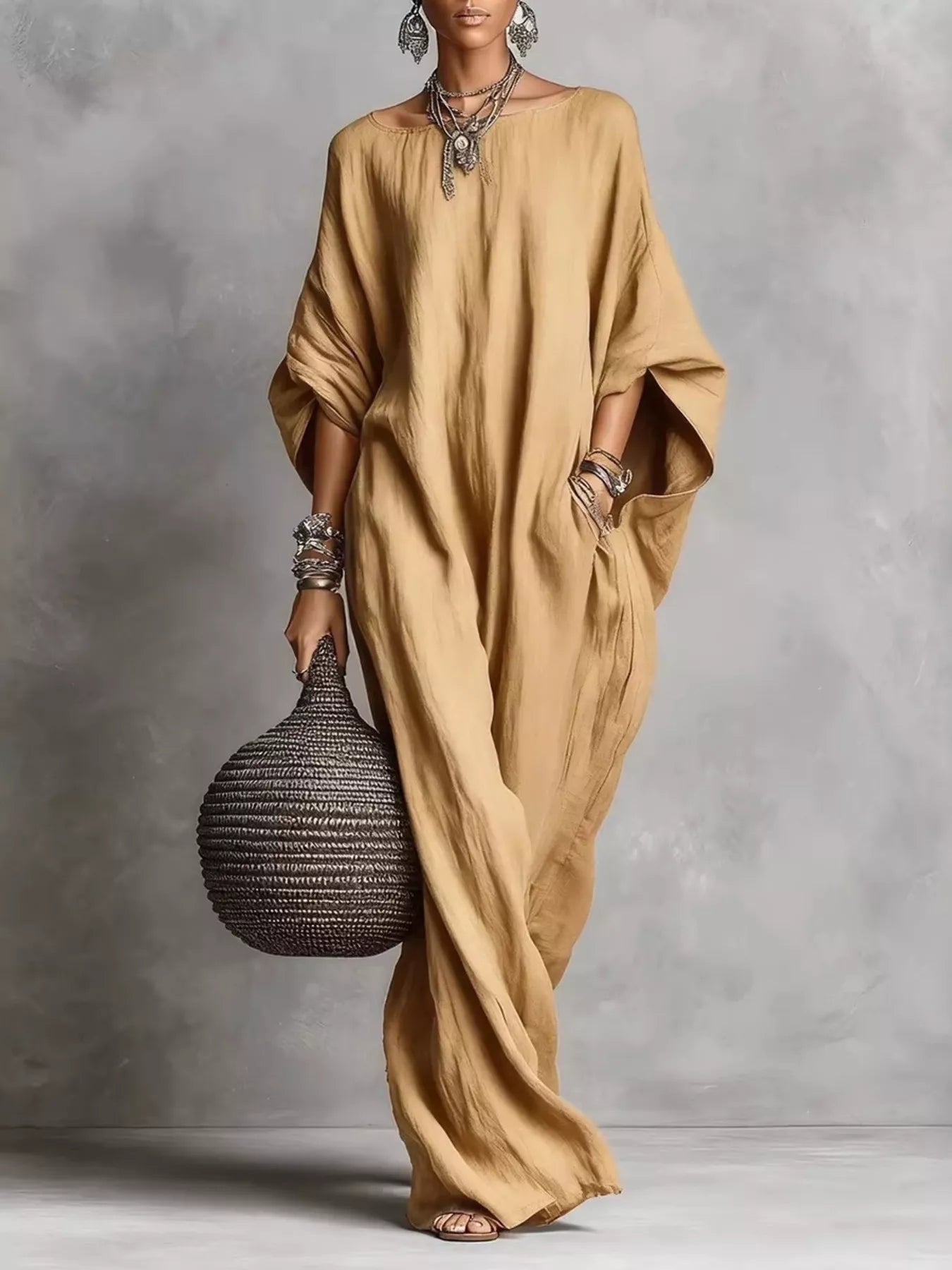 Loose Fit Boat Neck Maxi Dress