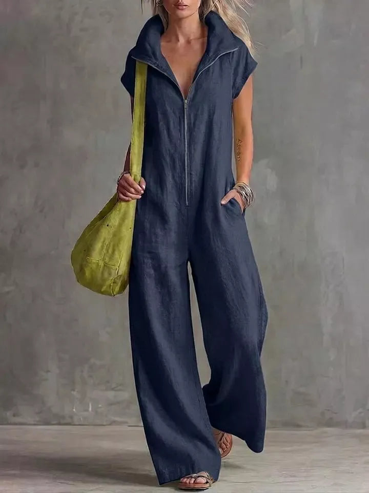 Full Size Zip Front Sleeveless Jumpsuit Plus Size