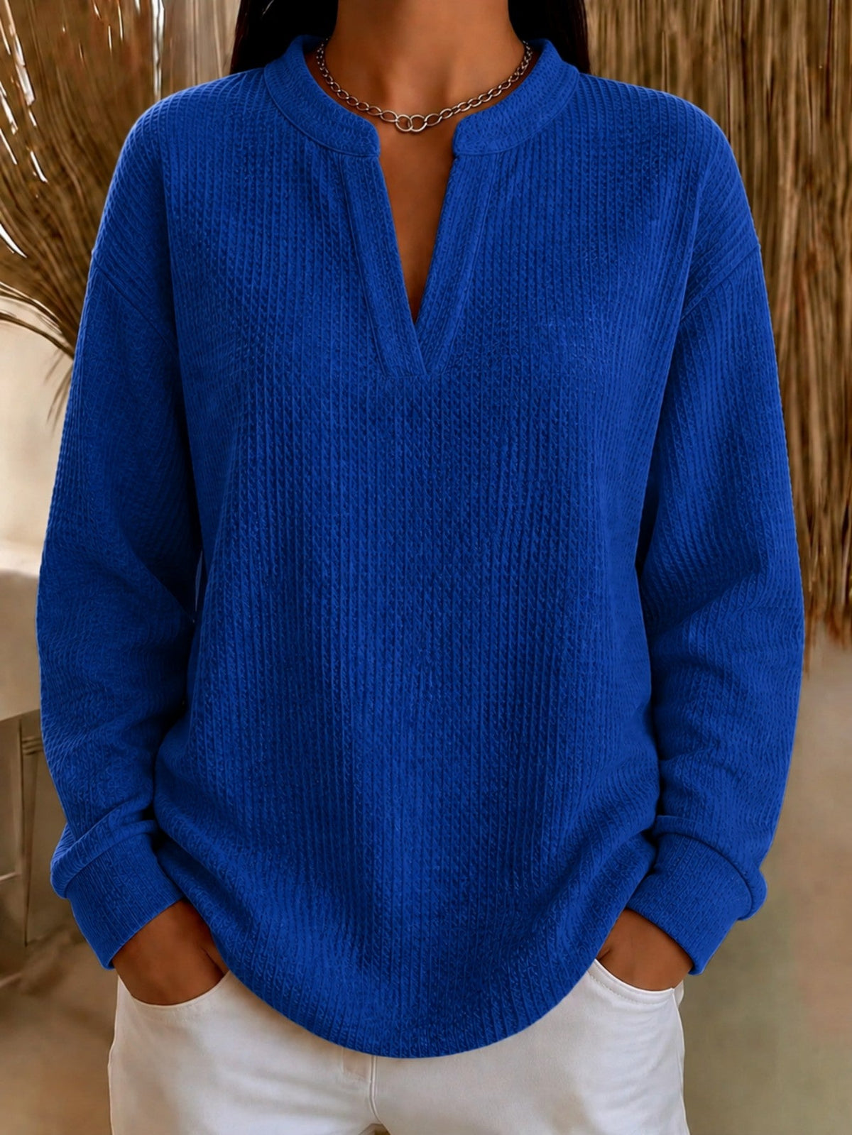 Women's Loose-Fit Solid-Color Long-Sleeve Top