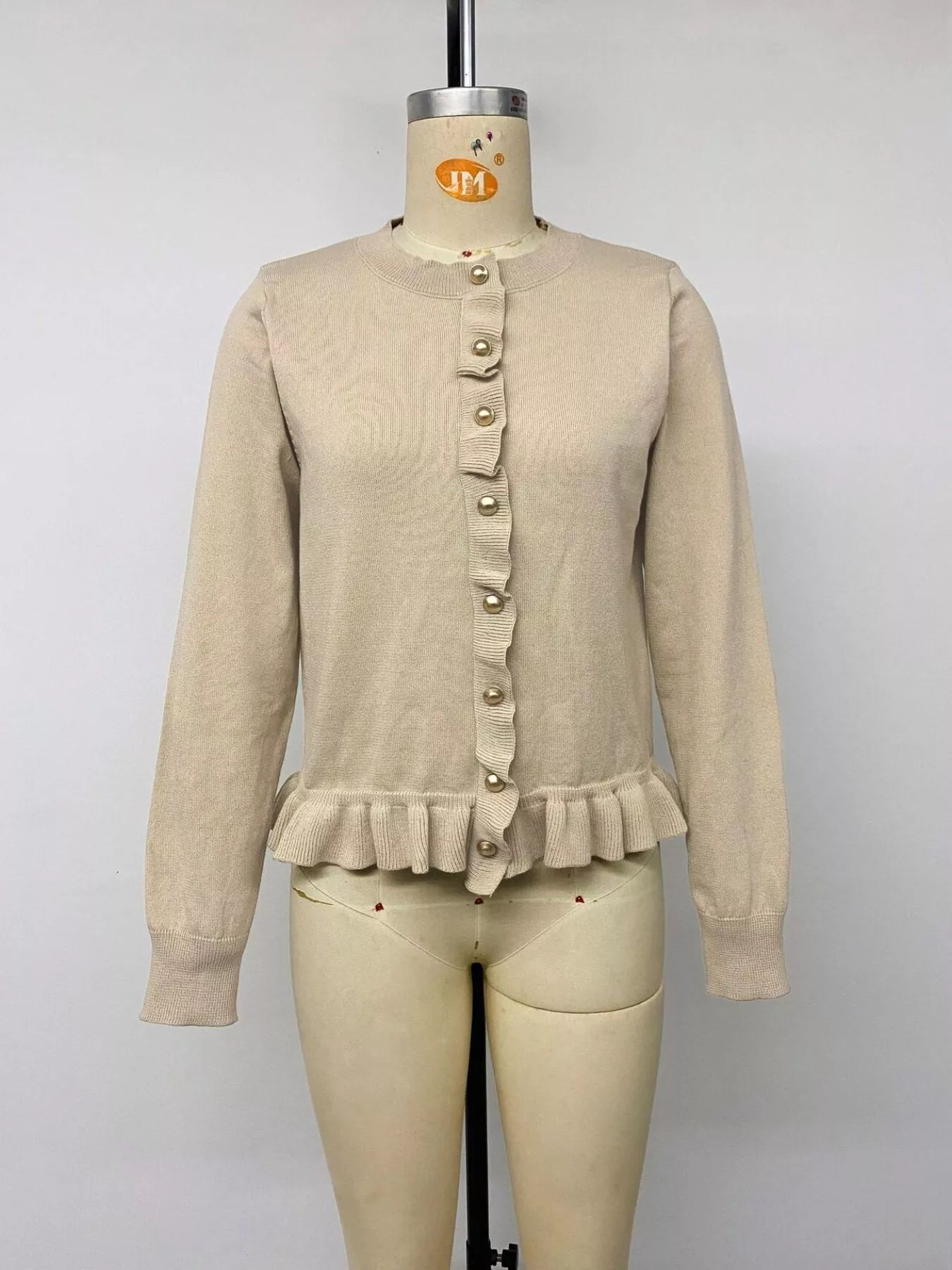 Ruffle Hem Button-Up Cardigan