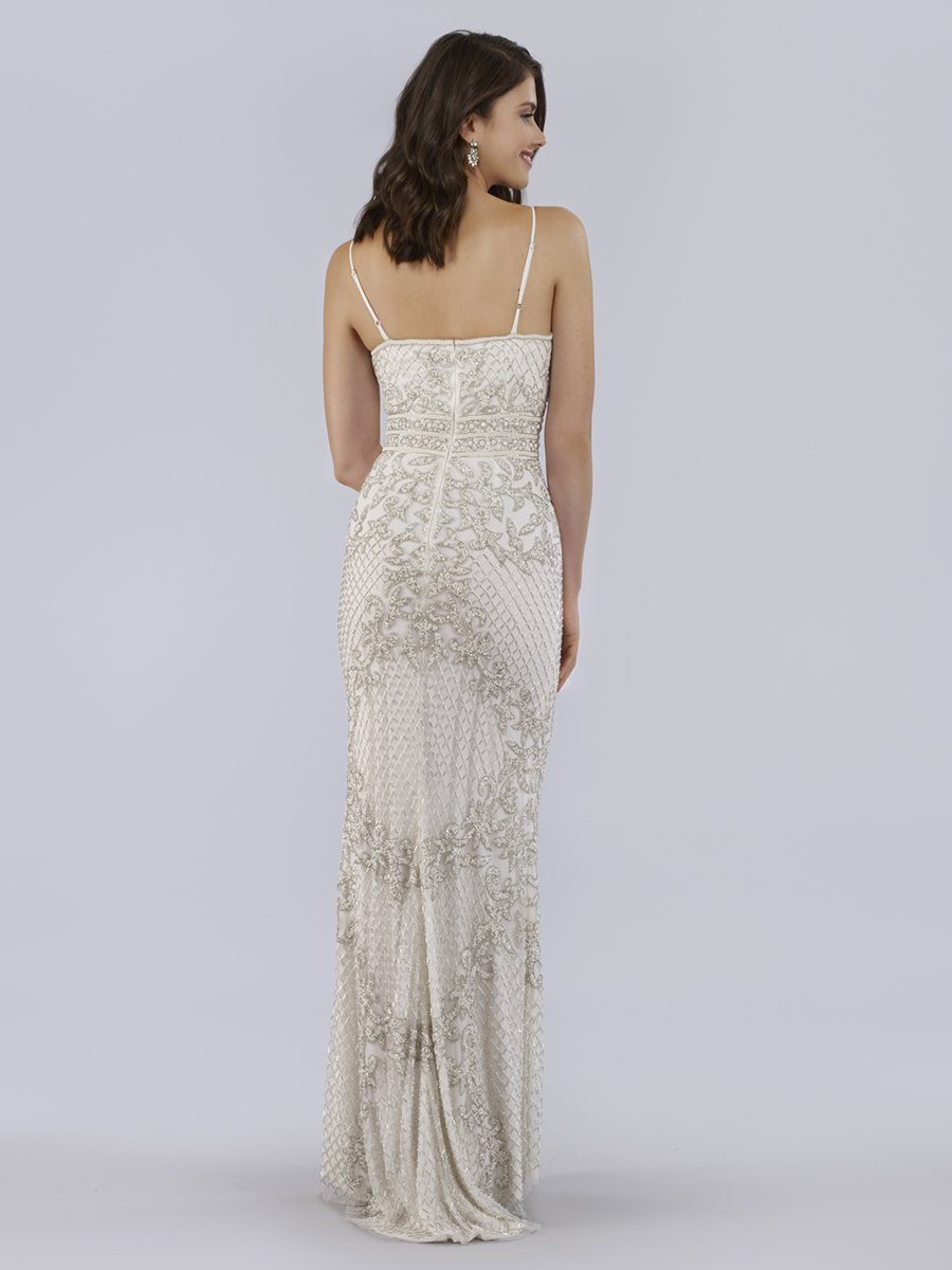 Lara 51019 - Spaghetti Strap Beaded Gown