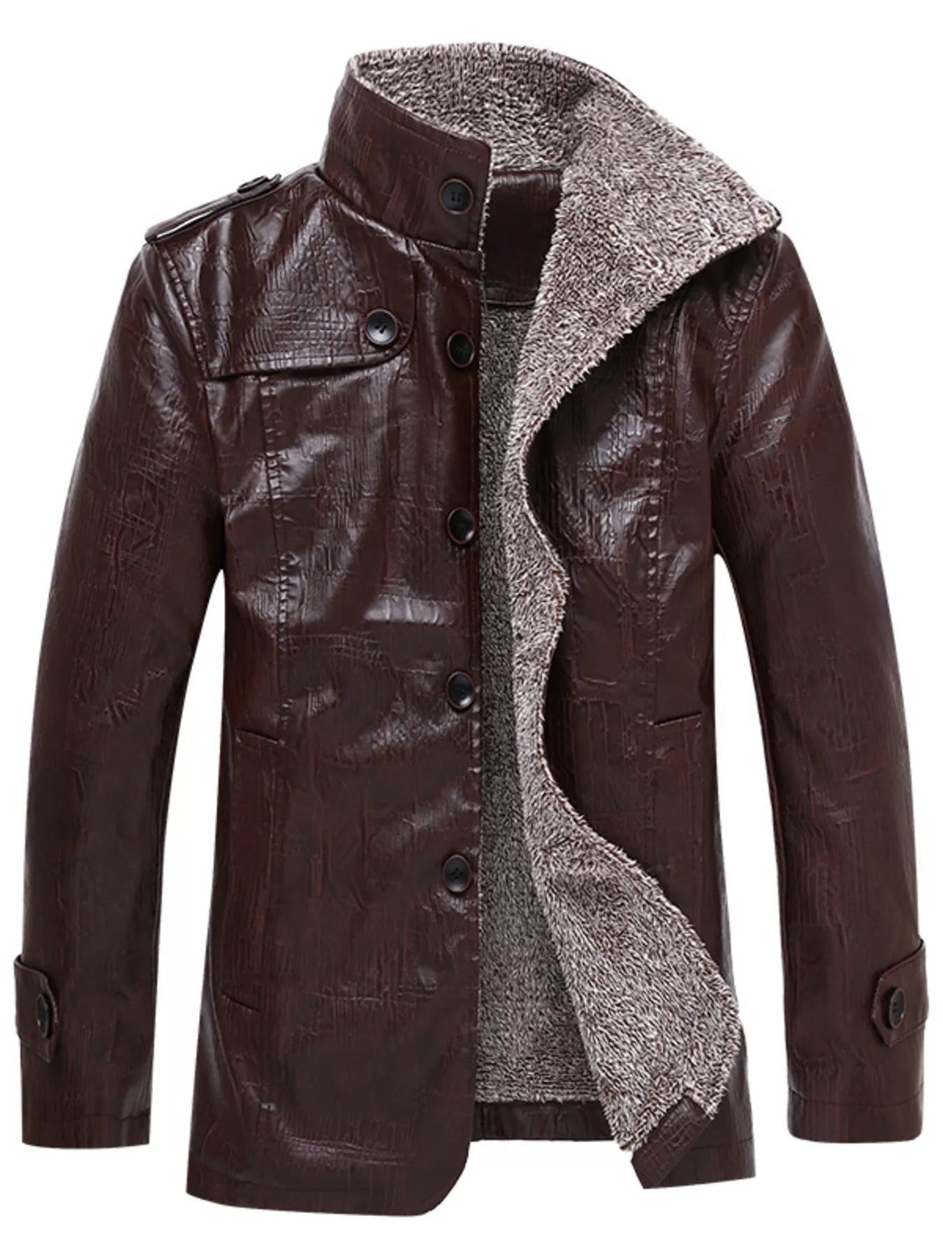 Men's Plus Size Button Up Fleece Lined Coat